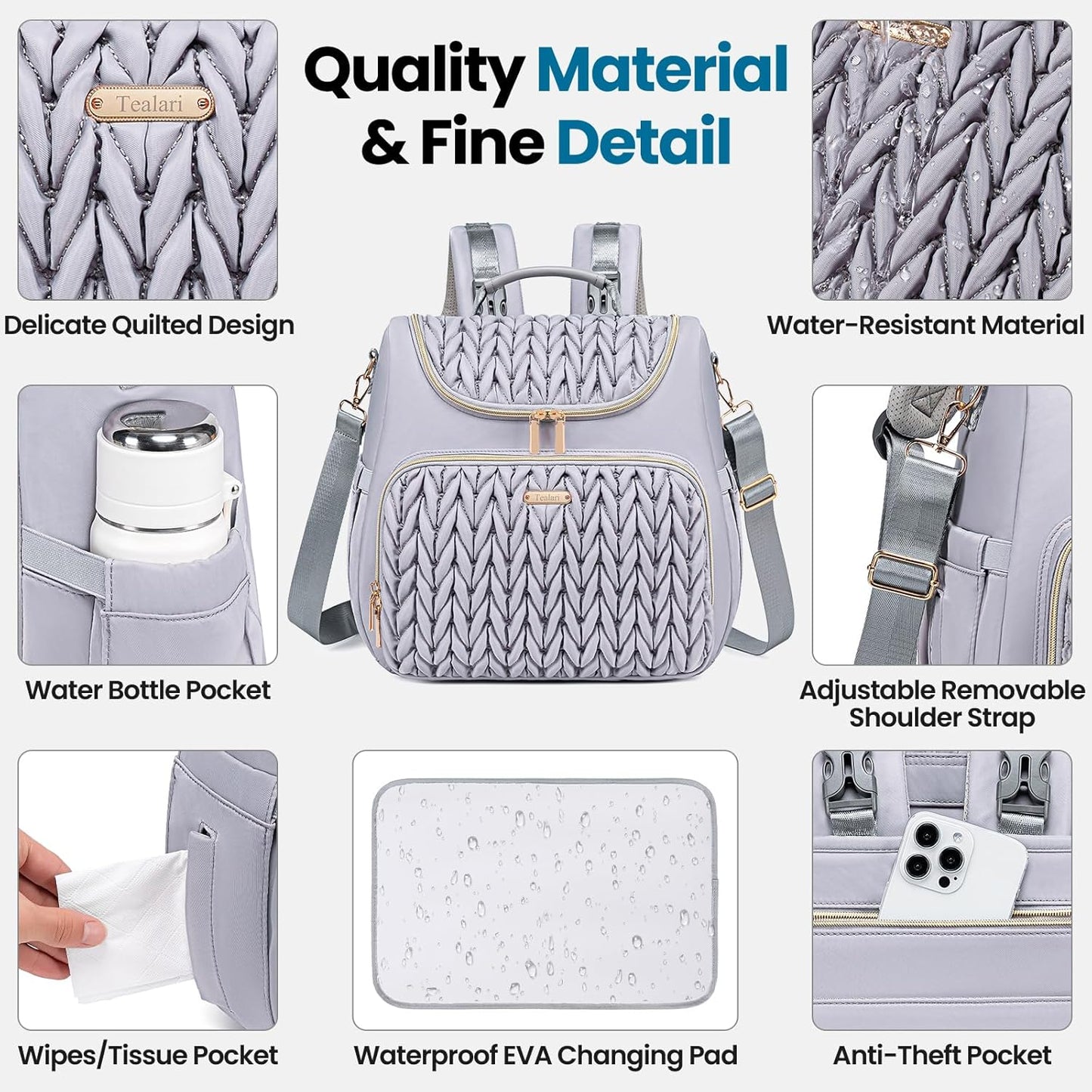 4 in 1 Convertible Diaper Bag Backpack,Waterproof Baby Diaper Bag with Changing Pad,Converts into Baby Tote Bag,Diaper Backpack,Stroller Bag and Crossbody Diaper Bag