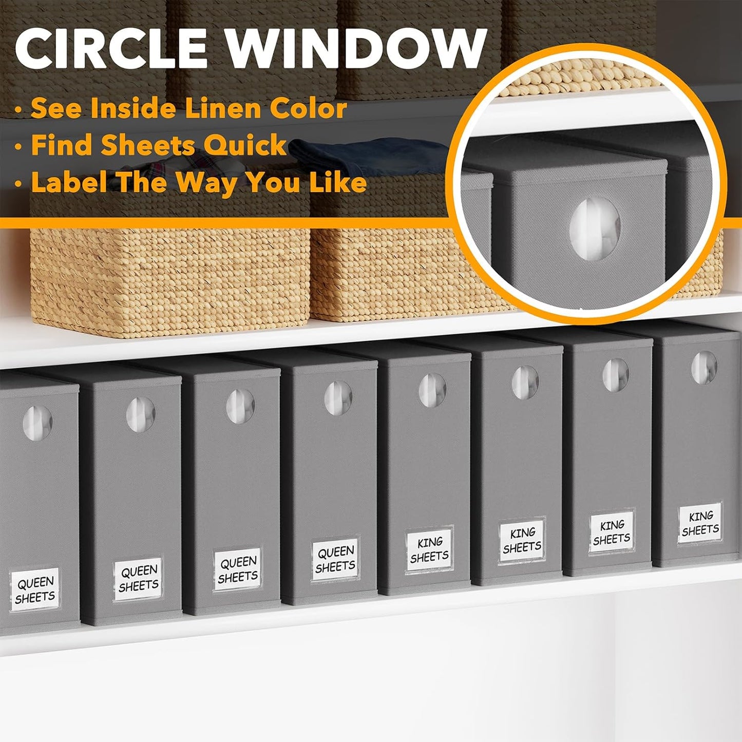 SpaceAid 8 Pack Bed Sheet Organizers and Storage, Foldable Sheet Organizer for Linen Closet, Sheets Set Folder Keeper with Window XL (Queen & King Size) Bedding Container (Gray, 8 Pack)