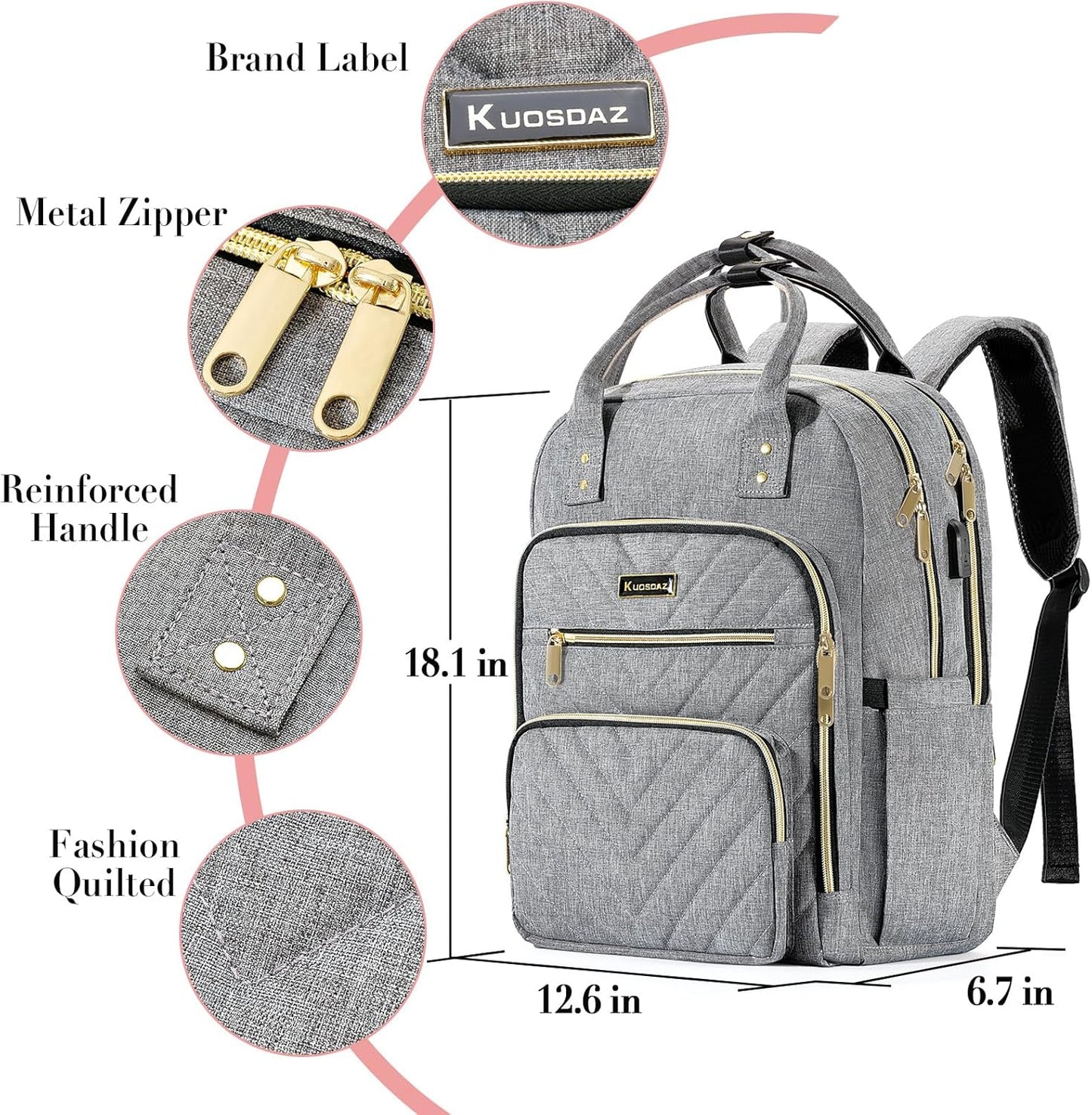 Laptop Backpack for Women Men, School Backpacks for Teens Girls Boys, 17.3 Inch Work Laptop Bag with USB Port Charging, Water Resistant College Bookbags for Girls, Grey