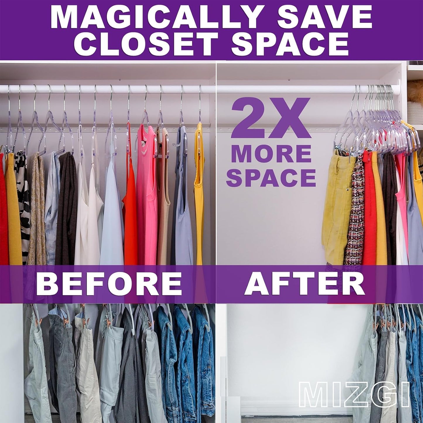 MIZGI 20 Pack Clear Plastic Hangers - Premium Thick Invisible Space Saving Hanger with 360° Swivel Hook, Ultra Slim Hangers for Suits, Dresses, Shirts, Coats & Pants