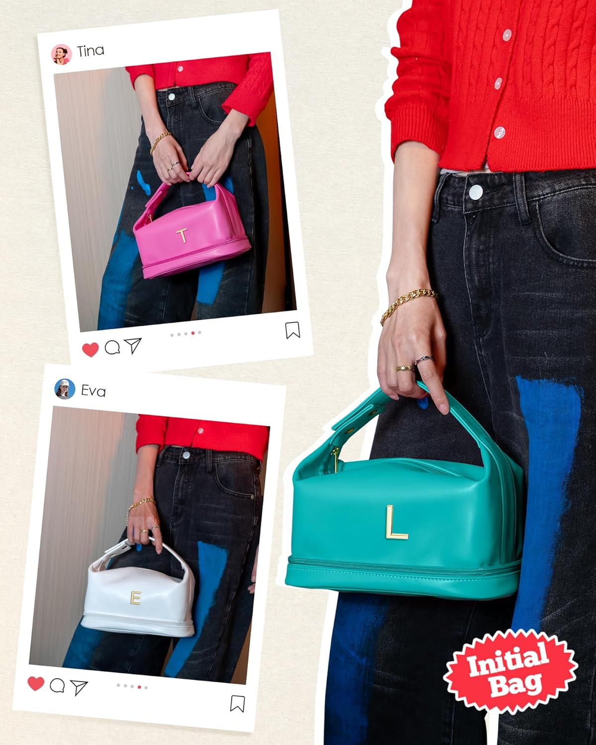 Gifts for Teenage Girls, Personalized Makeup Bag with Handle, Initial Double Layer Cosmetic Bag with Makeup Brush Organizer, Cute Cosmetic Pouch for Women, Gifts for Friend Female Mom