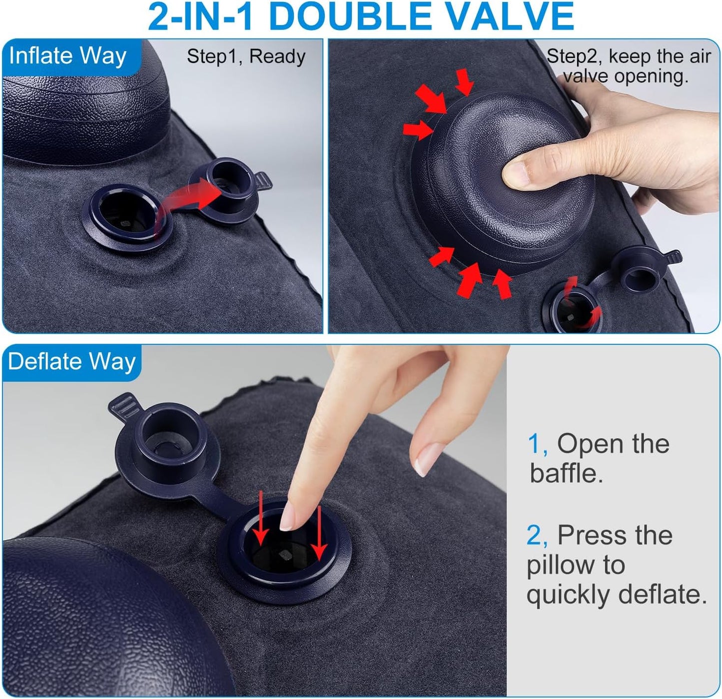 Inflatable Foot Rest Pillow for Travel,2 Pack Travel Foot Rest for Airplane Flights, Car Seat Foot Rest Pillow with Pump & Storage Bag Suitable for Office,Airplane,Train,Cars,Home (2Pack Navy)