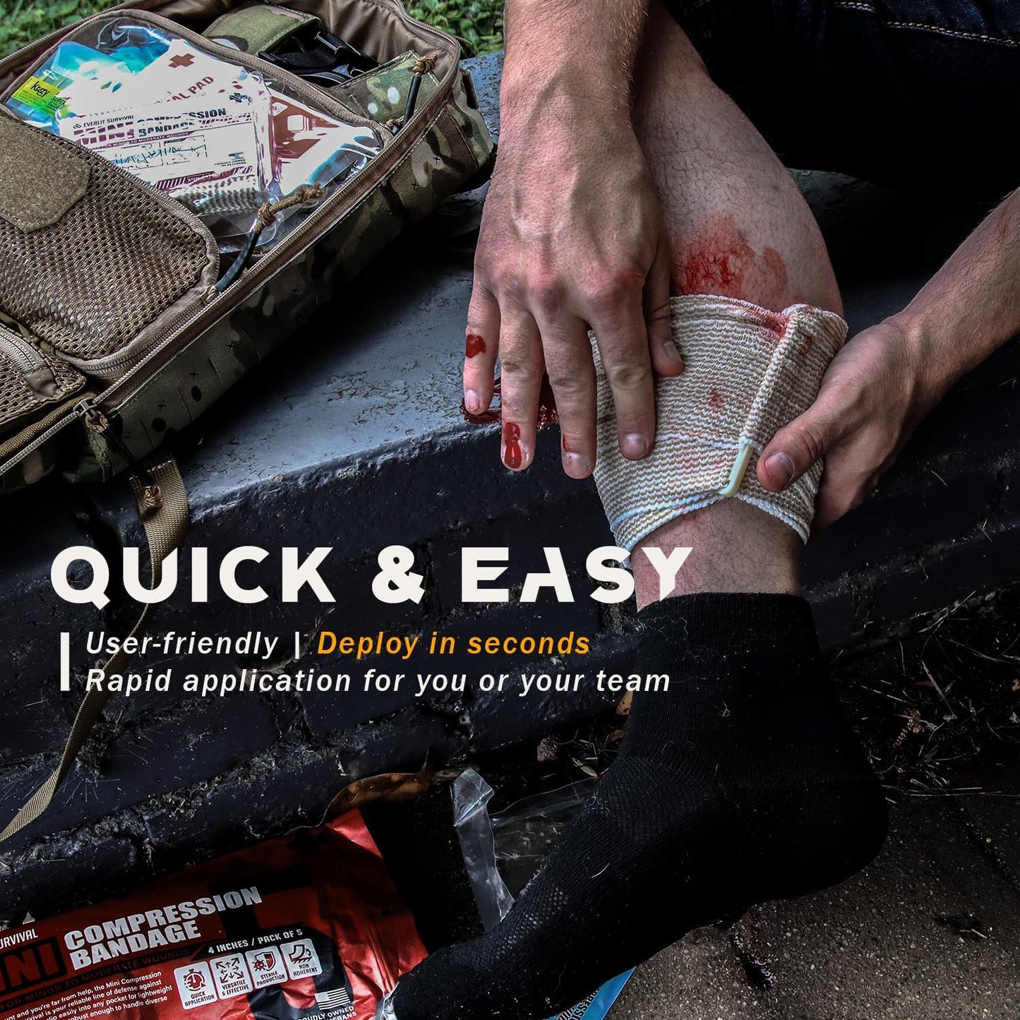 EVERLIT Mini 4 x 6 Inch Emergency Bandage Compression Trauma Pressure Wound Dressing Sterile Vacuum-Sealed for Bleeding Control, Gun Shot, Medical Kit, First Aid IFAK (5)