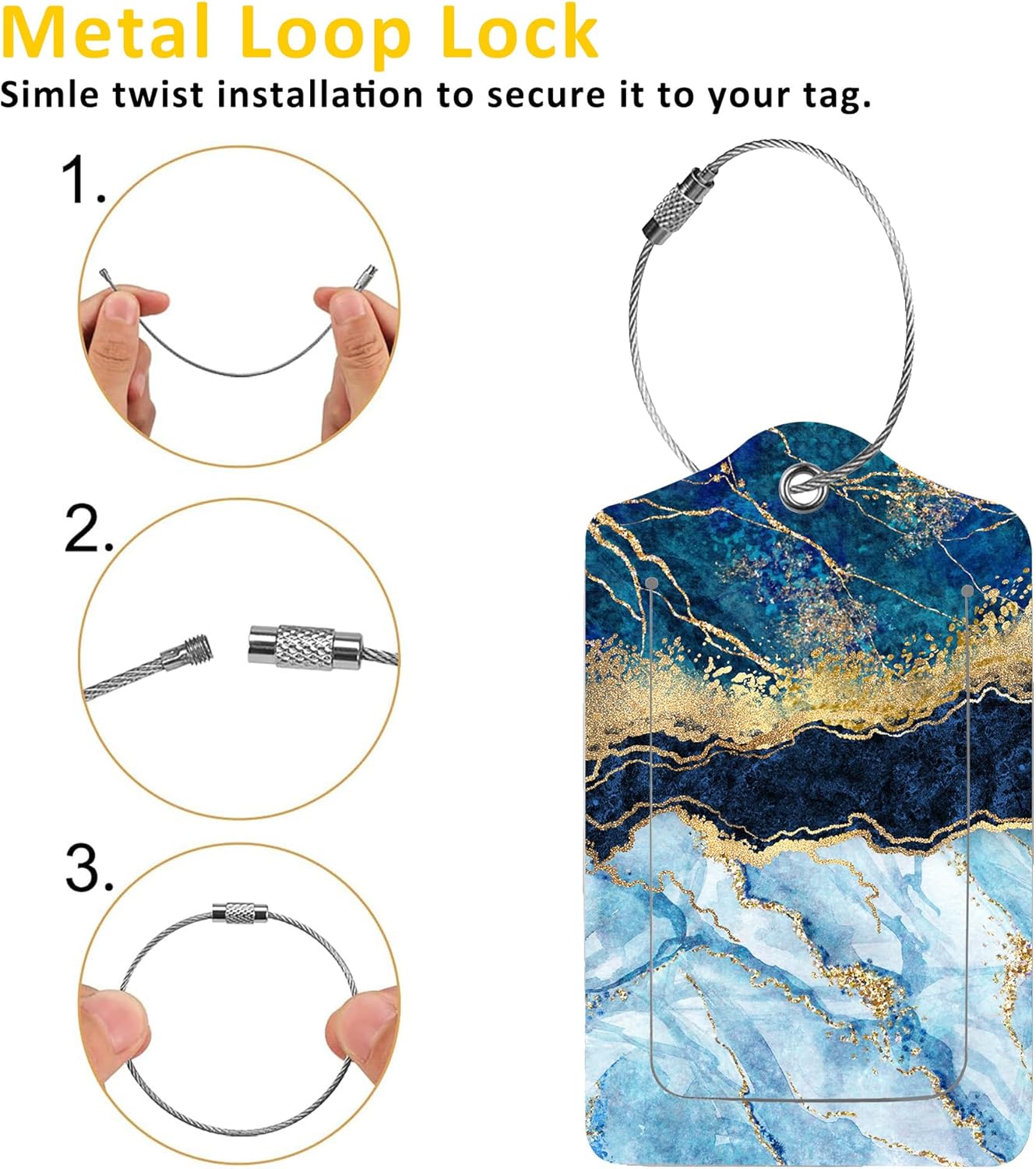 2 Pack Abstract Marble Luggage Tags for Suitcases,Fashion Marble Leather Baggage Suitcases Tag Name ID Label Privacy Cover Travel Bag Tags for Women Men Boys Girls