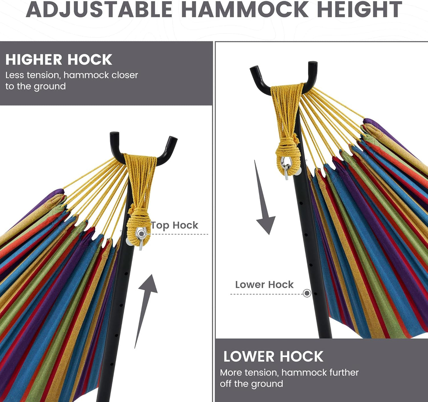 Lazy Daze Hammocks Double Hammock with 9 ft Space-Saving Steel Stand Includes Portable Carrying Case, 450 Pounds Capacity (Purple Stripes)