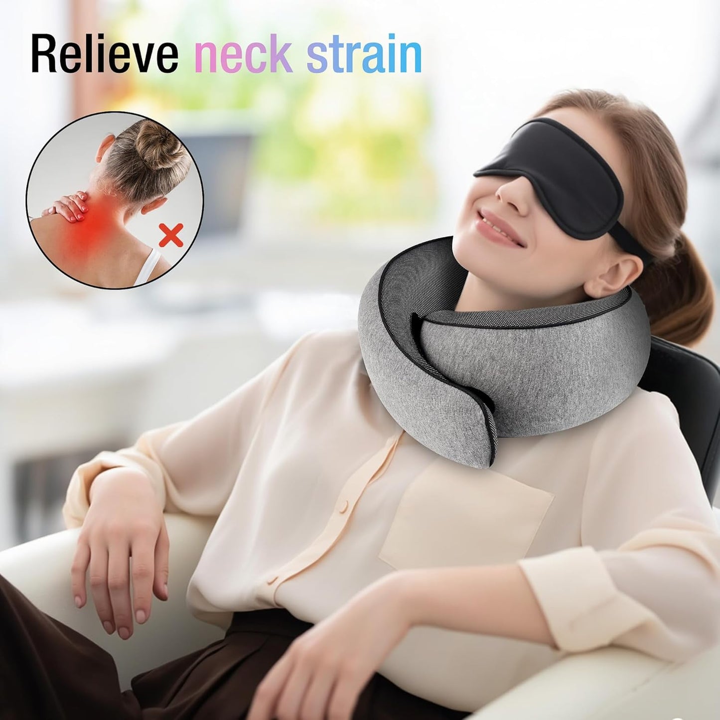 Travel Pillows for Airplanes, Neck Pillow for Traveling Using Memory Foam 360°Support Neck Comfort Relief Neck Pain Convenient Storage, Suitable for Airplanes, Office, Cars, Sleeping (Grey)