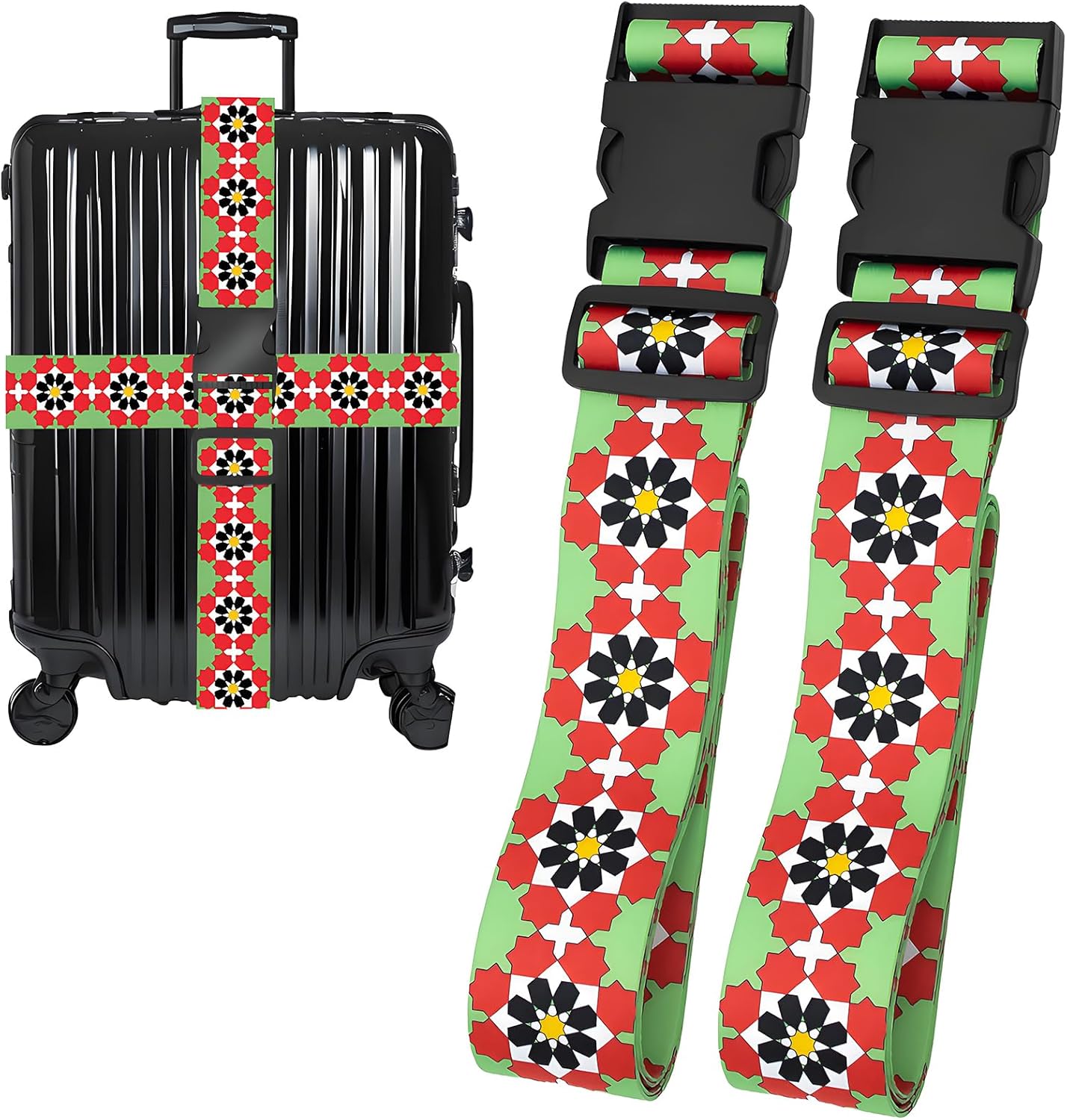 Flowers Luggage Straps for Suitcases, Adjustable Luggage Travel Belts to Keep Luggage Security While Travel, Strong Polyester Fabric, Easy-to-Recognize Stylish Design Travel Accessories, 2 Pack