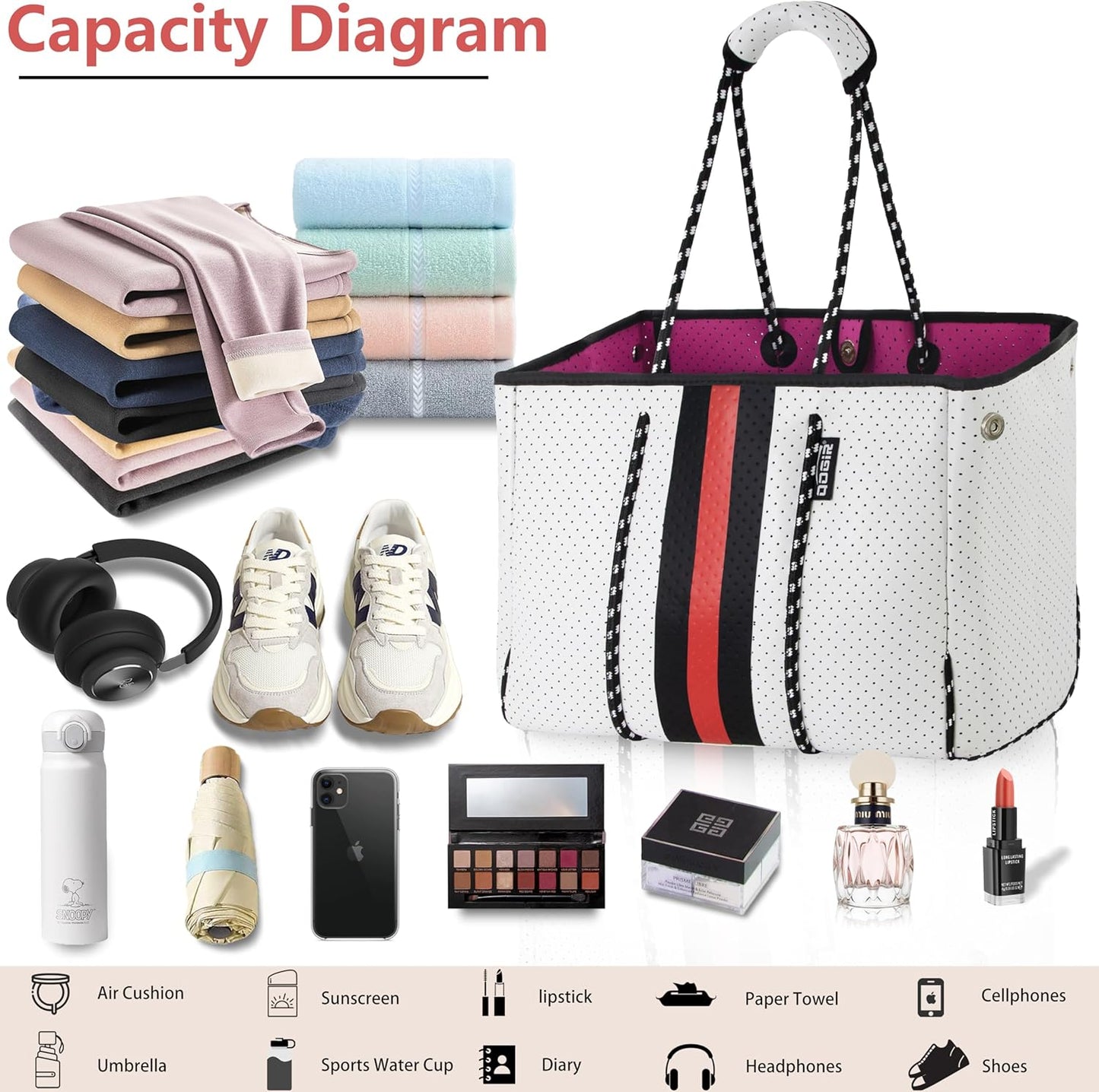 QOGiR Neoprene Multipurpose Beach Bag Tote with Inner Zipper Pocket … … … …