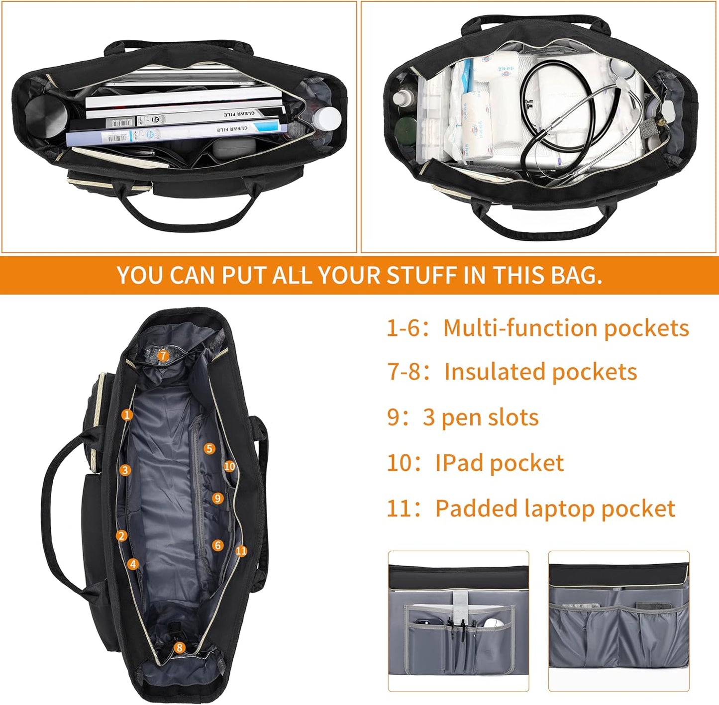 Laptop Tote Bag, Middle Size Computer Messenger Teacher Bag with 15.6'' Padded Laptop Sleeve