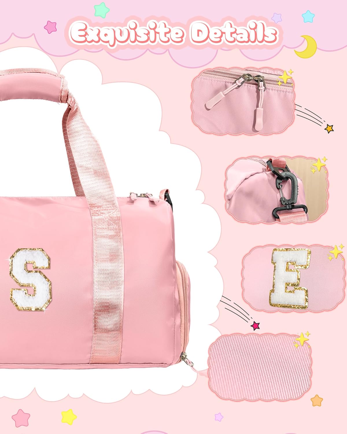 Birthday Gift for Granddaughter-Girl Gym Bag with Shoe Compartment, Kid Personalized Weekender Overnight Bags, Initial Travel Tote with Makeup Pouch, Christmas Gifts for Girls (Letter Z)