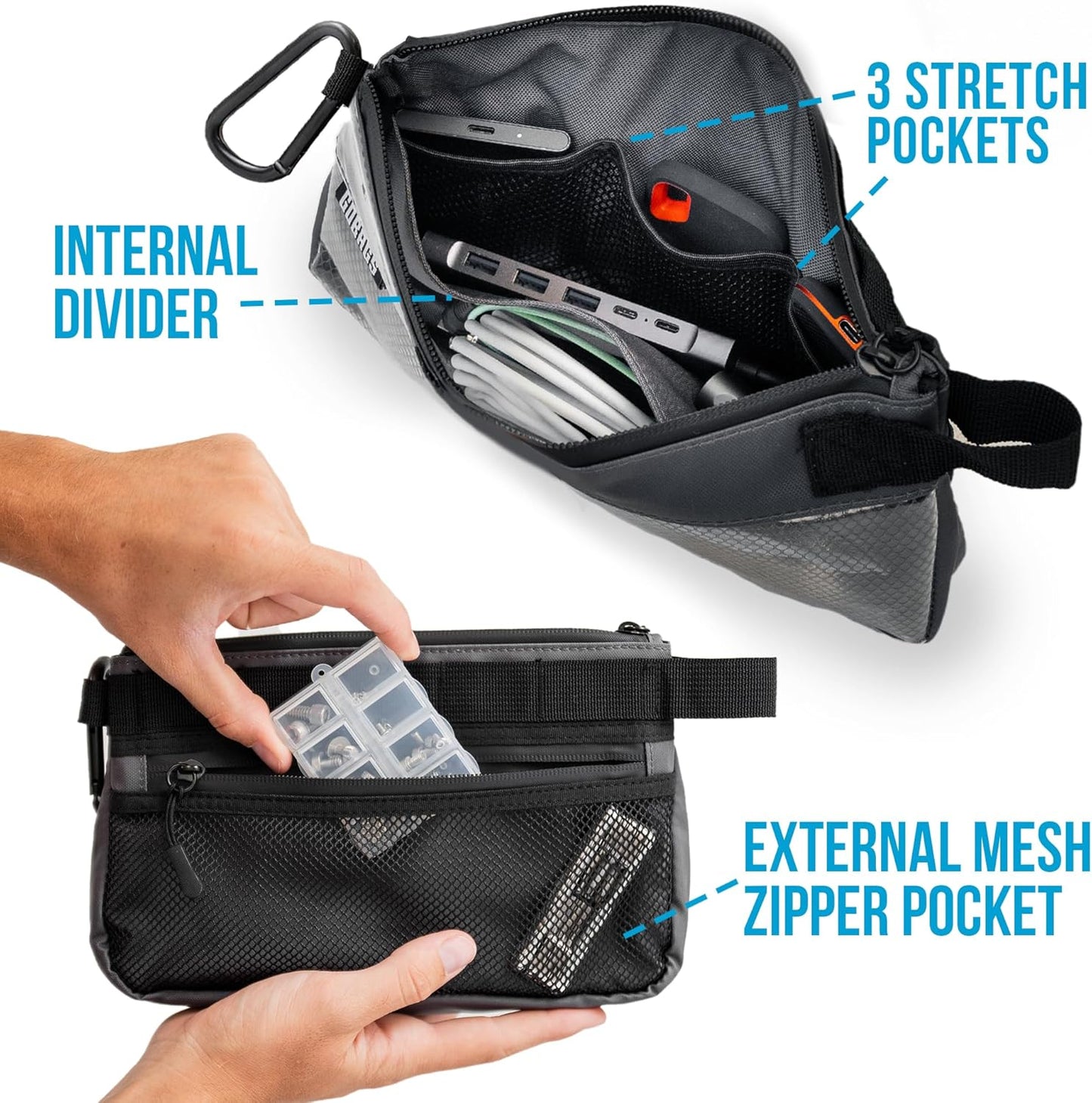 GOBAGS Production Zipper Bags - Electronics & Camera Accessories Bag - Cable organizer, Gear Accessory Pouch, Travel Camera Essentials (Small, Black)