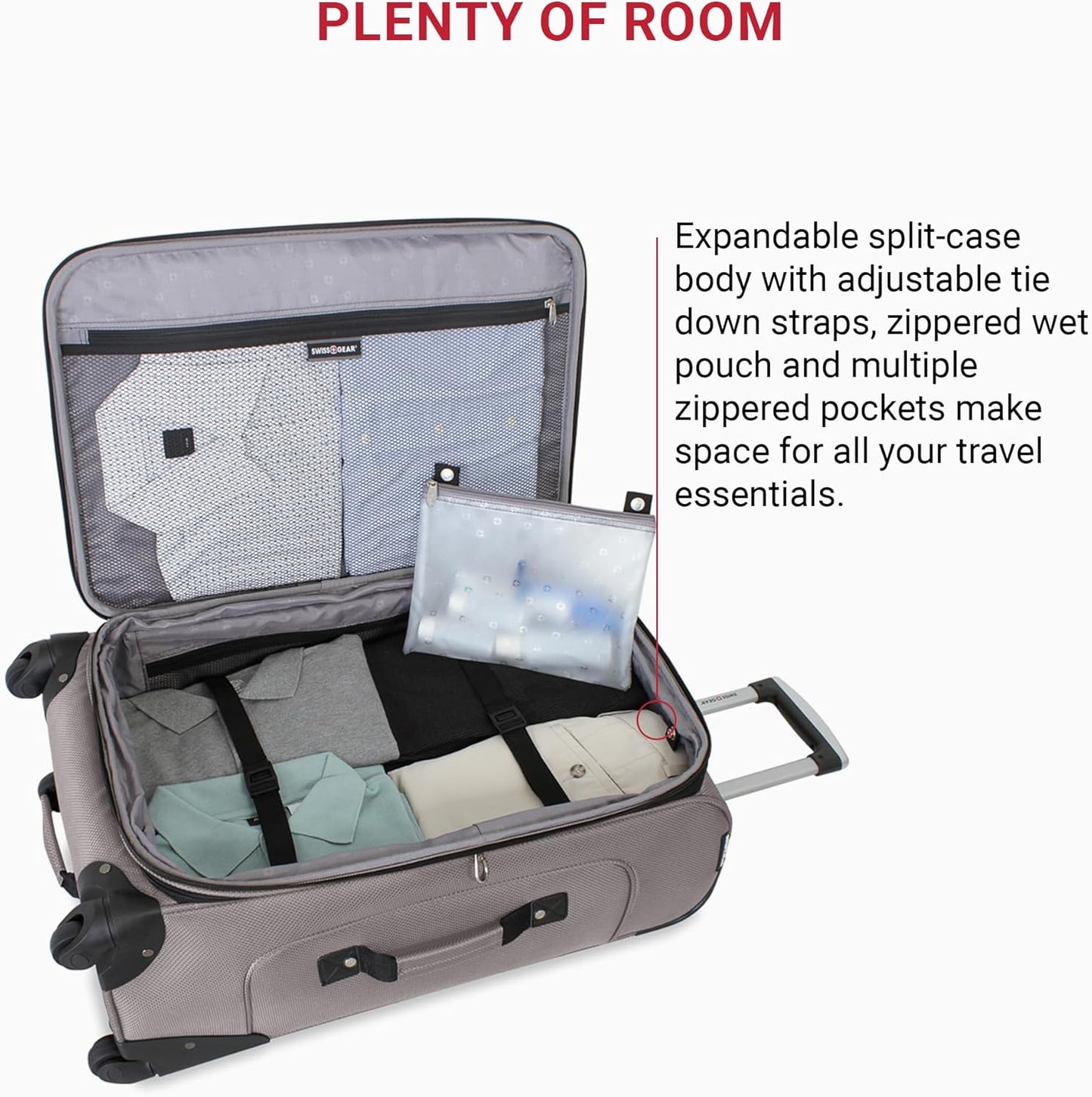 SwissGear Sion Softside Expandable Luggage, Pewter, Checked-Medium 25-Inch