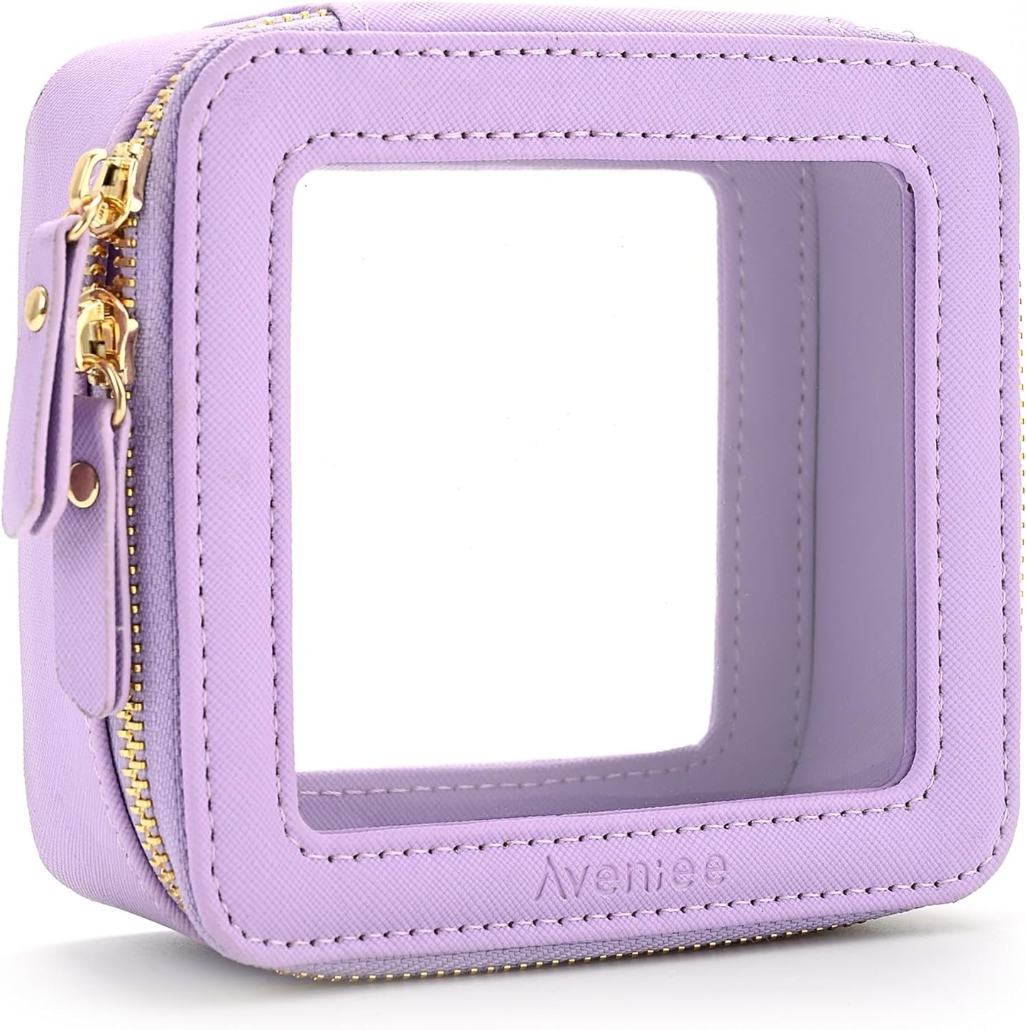 Aveniee Mini Clear Makeup Bag, Small Cosmetic Bags Travel Toiletry Pouch Organizer, TSA Approved Make up Case with Zipper, Car Bag for Essentials,Lilac
