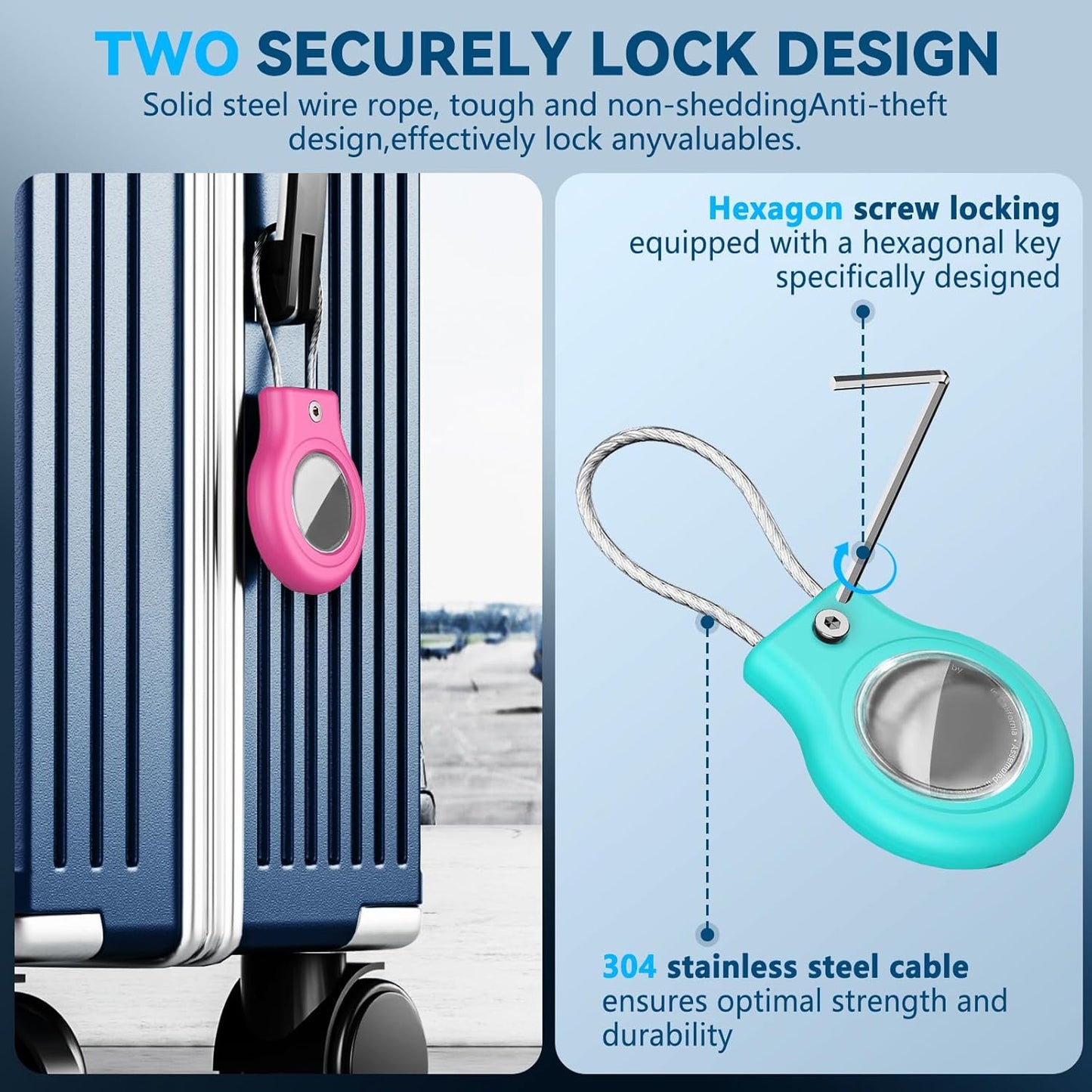 Waterproof Airtag Holder,4 Pack Air tag Case with Secure Lock,Airtags Keychain for Apple Airtag,Anti-Lost Protective Case Air tag Accessories for GPS Tracker Luggage,Key,Pet-Black/Pink/Green/Purple