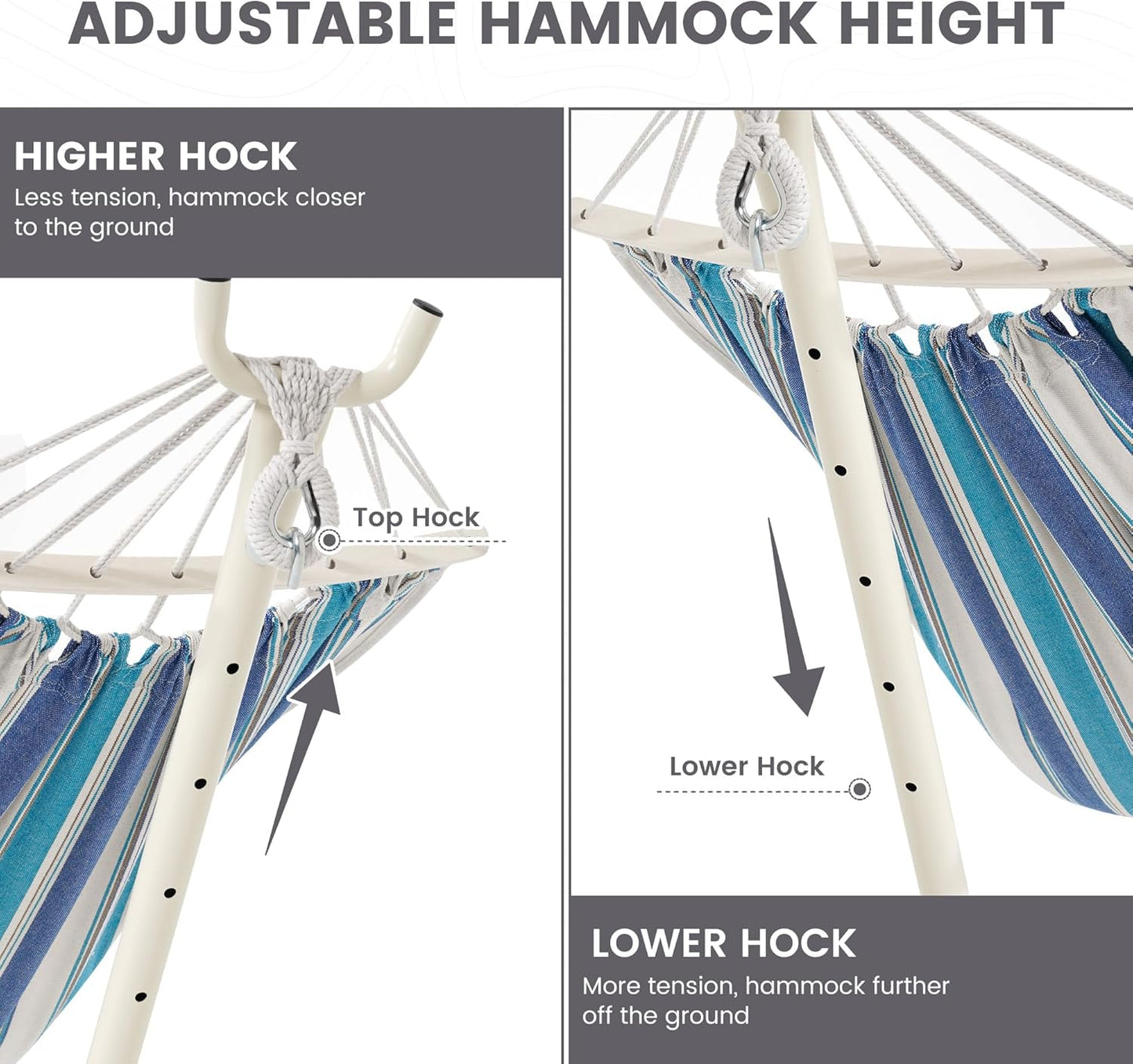 LazyDaze Hammocks Double Hammock with Stand - 2 Person Heavy Duty Outdoor Hammock for Adults, Includes Durable Steel Stand, Portable Carrying Bag and Pillow, Blue Stripes