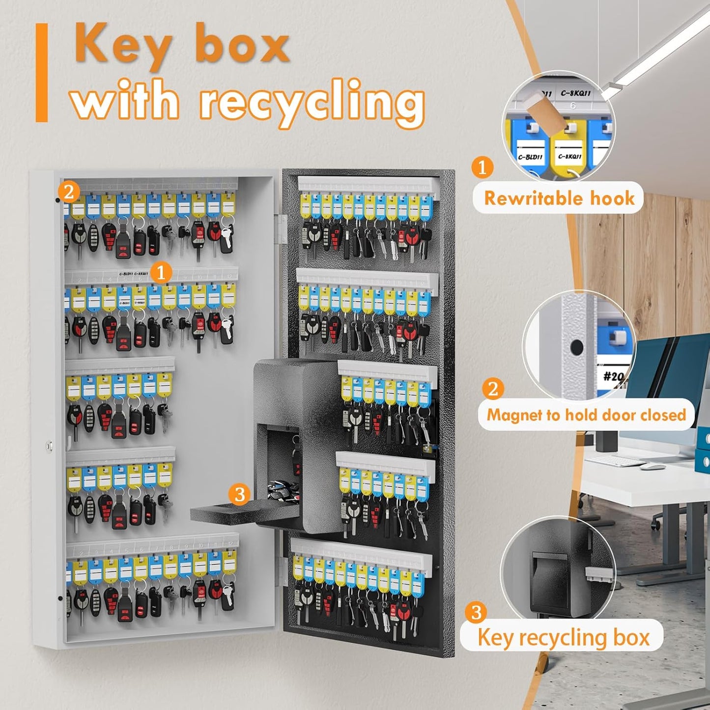 104 Keys Lock Box with Drop Slot, Key Cabinet Wall Mount, Fixed Code/OTP, APP Bluetooth/Wi-Fi, Spare Key Unlock, Large Key Return Box for Hotel, Car Dealerships, Realtors, Office