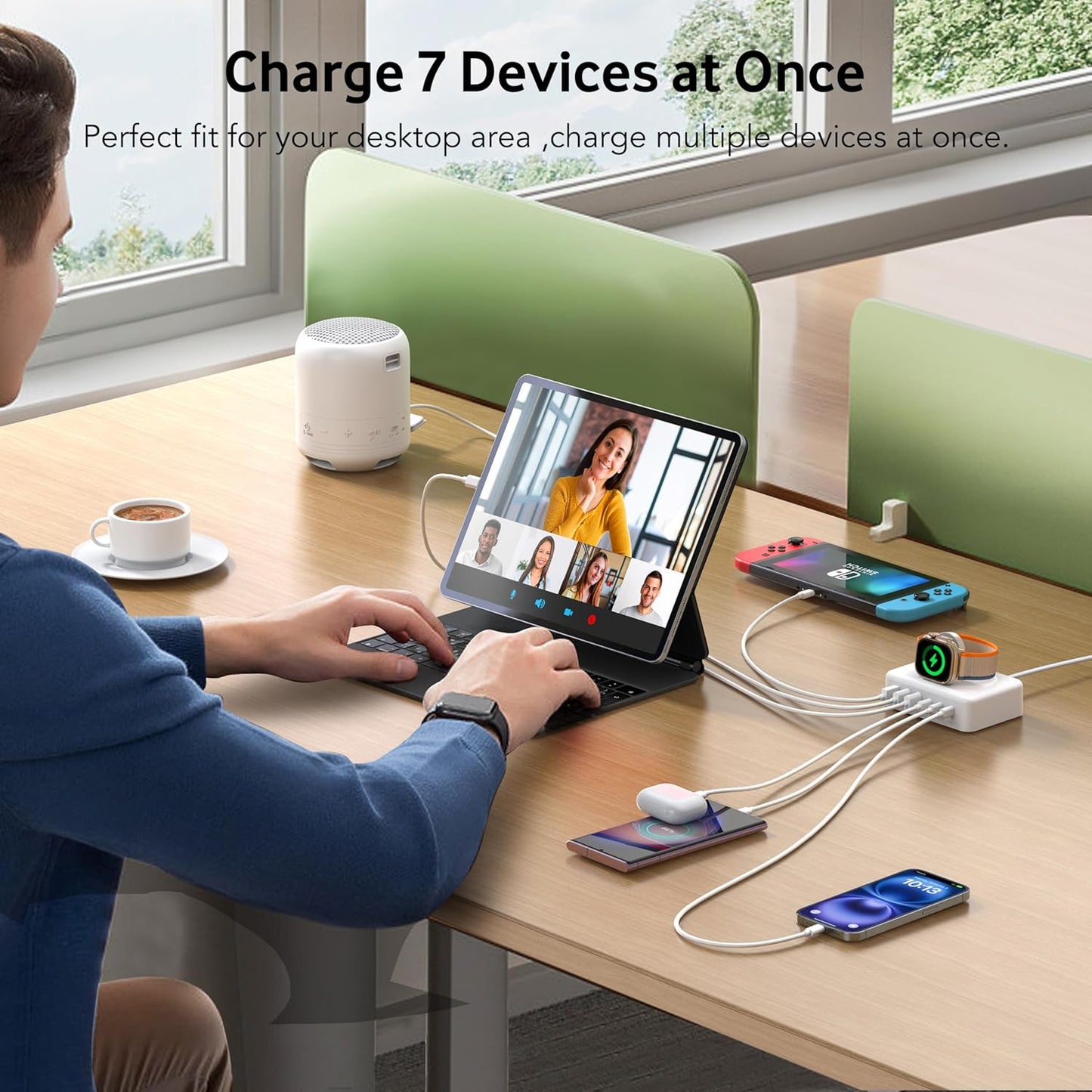 125W USB C Fast Charger Charging Station Block for Apple Watch Charger, USB C 6 Port PD GaN Fast Charger Hub Power Adapter for iPad iPhone 16 15 14 13 12 Apple Watch 10 9 8 7 6 5 Galaxy S23 Note 20