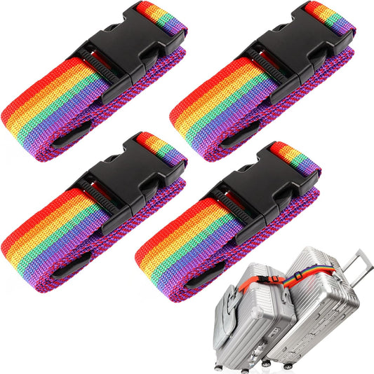 4Pack Add Bag Luggage Straps to Connect Two Suitcases, Adjustable Luggage Belt Connector for Carry On, Travel Attachment Accessories for Connect Your 3 Luggages, Multicolor