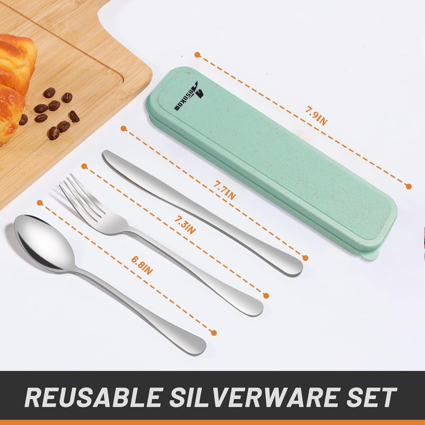 4 Piece Travel Utensils Camping utensils Travel Silverware Set with Case Fork and Spoon Set Office Stainless Steel Reusable Trip Cutlery Set Easy to journey Lightweight Lunch Box for Men