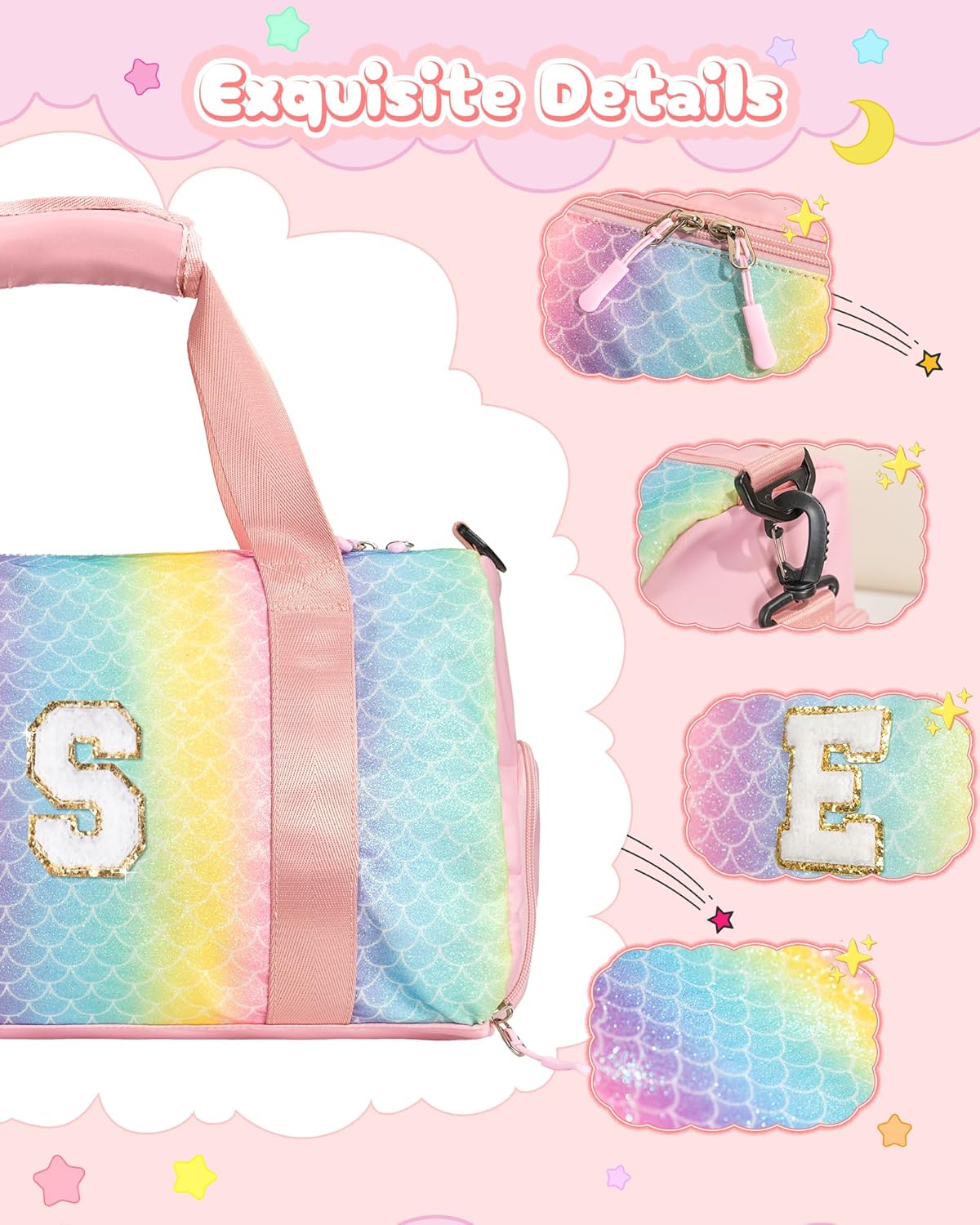 Cute Preppy Gifts for Girls-Girl Gym Bag with Shoe Compartment, Kid Personalized Weekender Overnight Bags, Initial Travel Tote with Makeup Pouch, Daughter In Law Gift (Letter D)