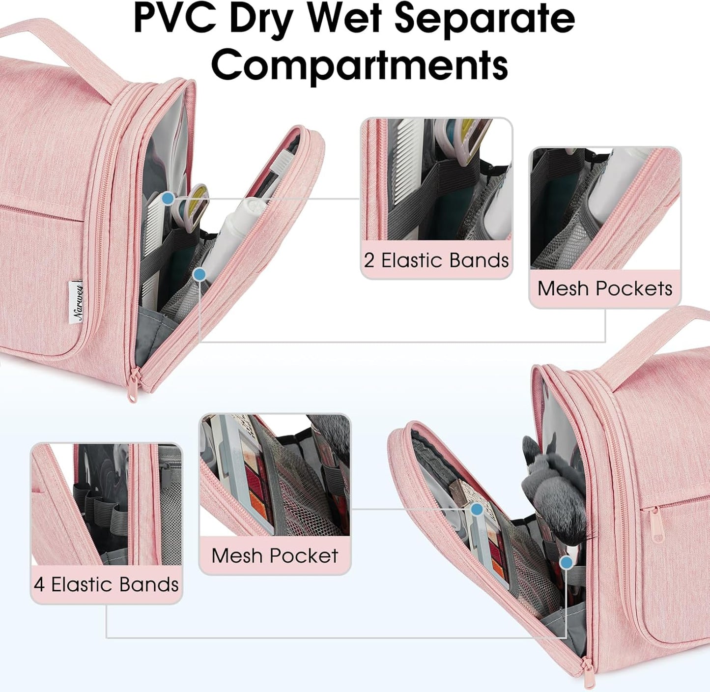 Narwey Hanging Toiletry Bag for Women Travel Makeup Bag Organizer Toiletries Bag for Cosmetics Essentials Accessories