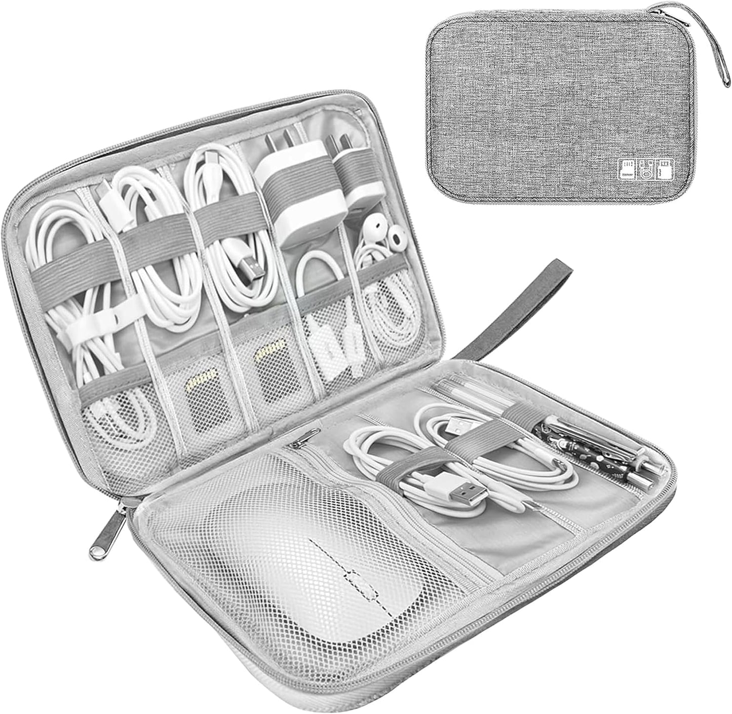 Electronics Organizer Travel Case,Electronic Accessories Storage Bag,Portable Waterproof Cable Organizer Bag,Travel Cord Organizer Bag for Small Charging Cord Storage,Cables,SD Card (Grey)