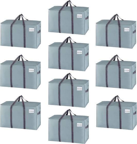 VENO 10 Pack Moving Bags, Heavy Duty, Moving Boxes Alternative, Packing Storage Supplies for Dorm Room Essentials with Zipper for Clothes, Extra Large Totes for Packaging (Light Blue Matte, 10 Pack)