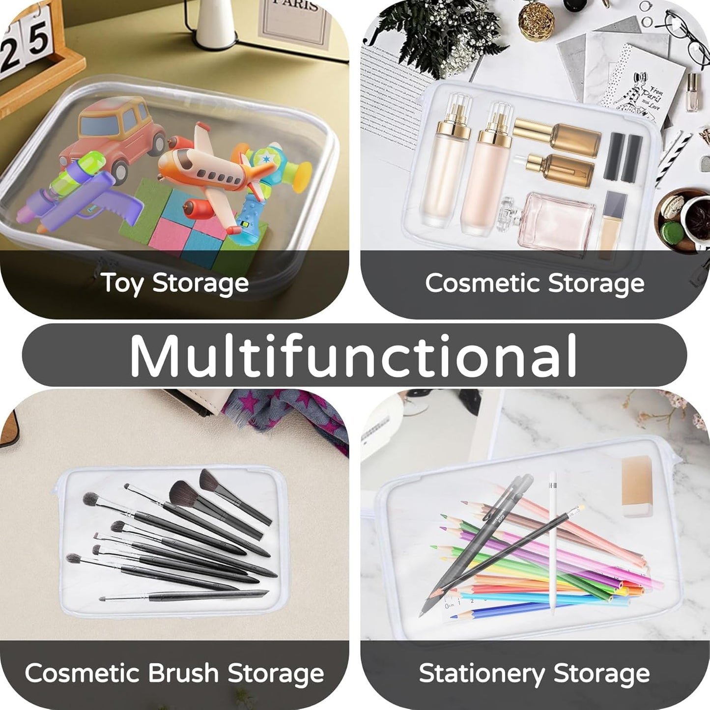 3PCS Zippered Transparent Cases for Snacks,Portable Waterproof Cosmetic Bag with Zipper,Clear Hard Shell Zipper Case for Cosmetic Storage, Putting Snacks, Pencil Case