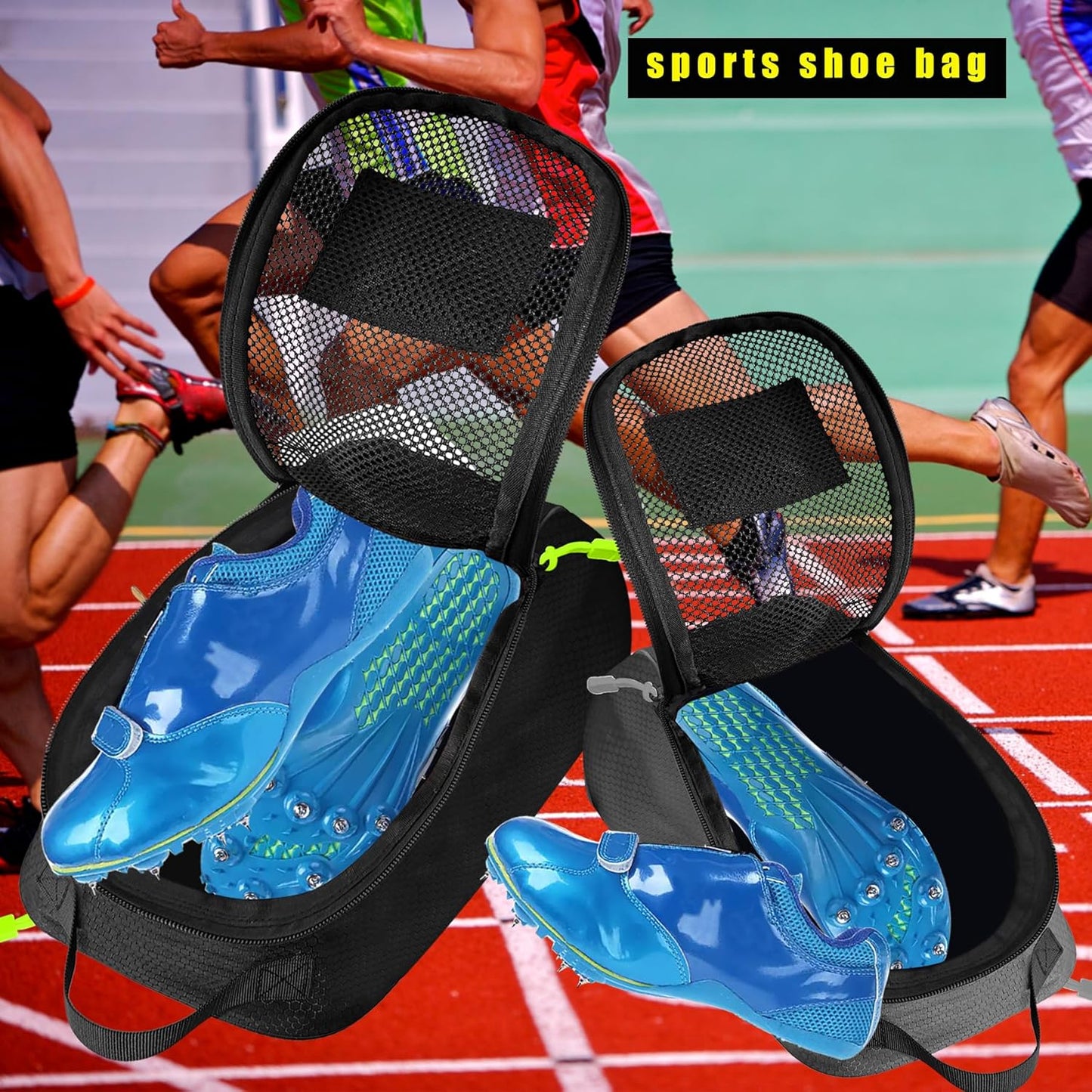 Shoe Bag Golf Travel Soccer Gym Sport with Side Accessory Outside Pocket for Socks Shoe Pouch Portable Large Shoe Storage Bag for Packing Zippered (Black Grey)