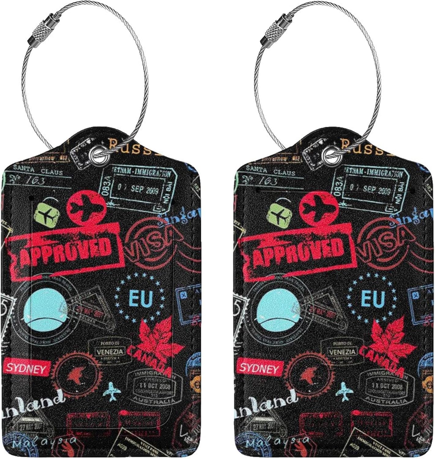 2 Pack Luggage Tags for Suitcases Women Men Kids, Go Travel-World Bag Tags for Leather Luggage with Waterproof Suitcase Tags Privacy Cover Name ID Label Steel Loop for Travel Bag Suitcase
