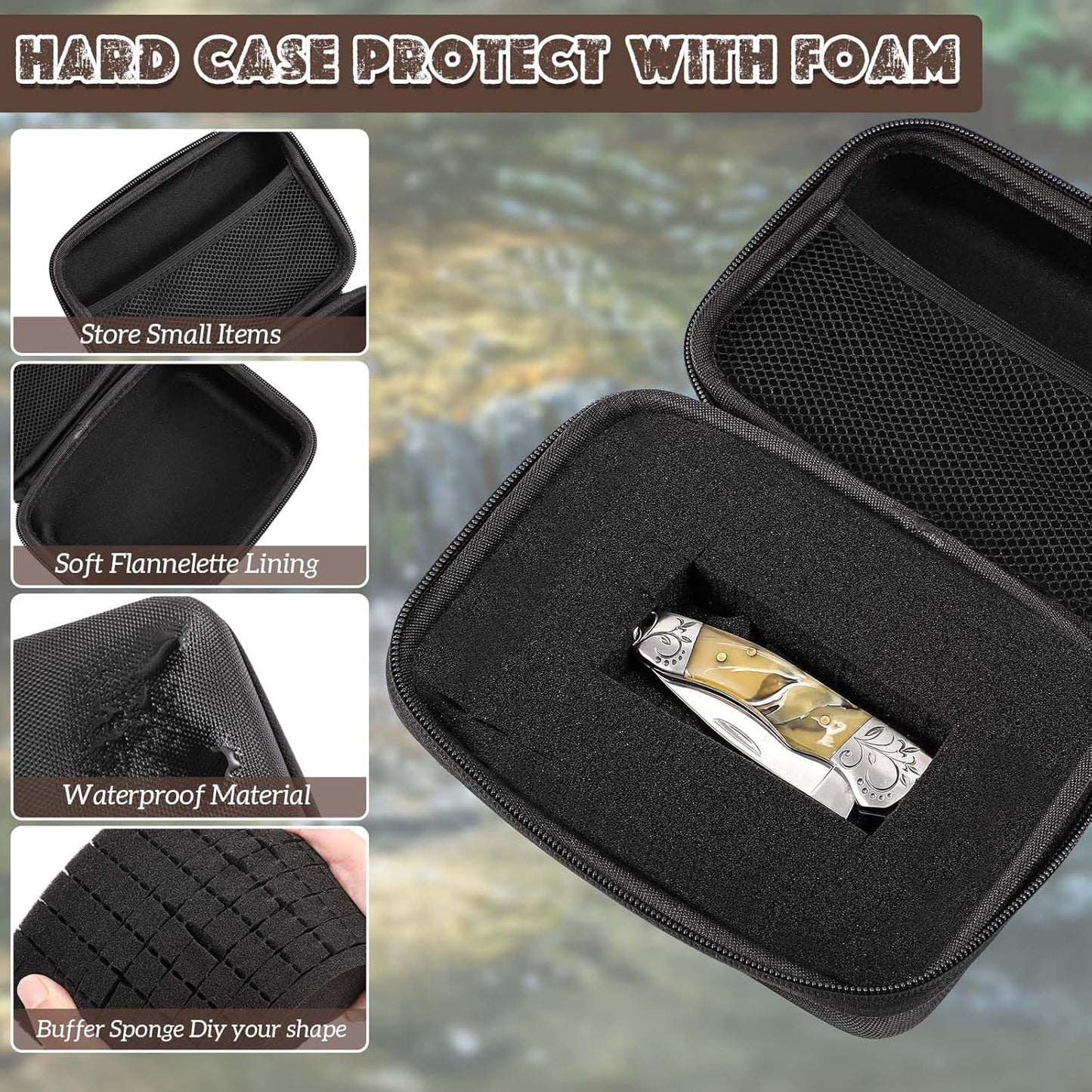 EVA Hard Case with Customizable Foam Protective EVA Carrying Case Shockproof Outdoor for Camera, Digital Products, Electronic Instruments with Knife (Black,7.1 x 4.7 x 3.1 Inch Inch)