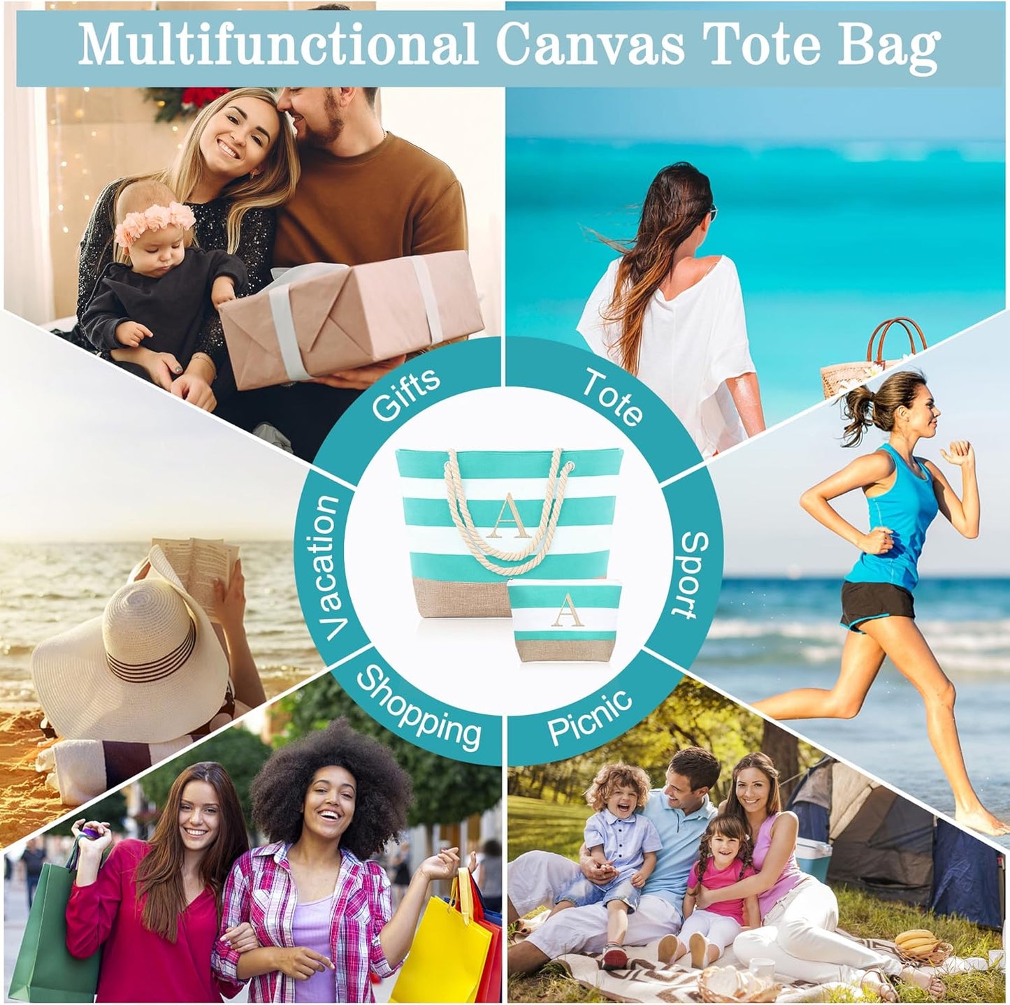 YOOLIFE Beach Bags for Women - Travel Canvas Beach Tote, Pool Waterproof Bag, Travel Essentials, Gifts for Women Birthday