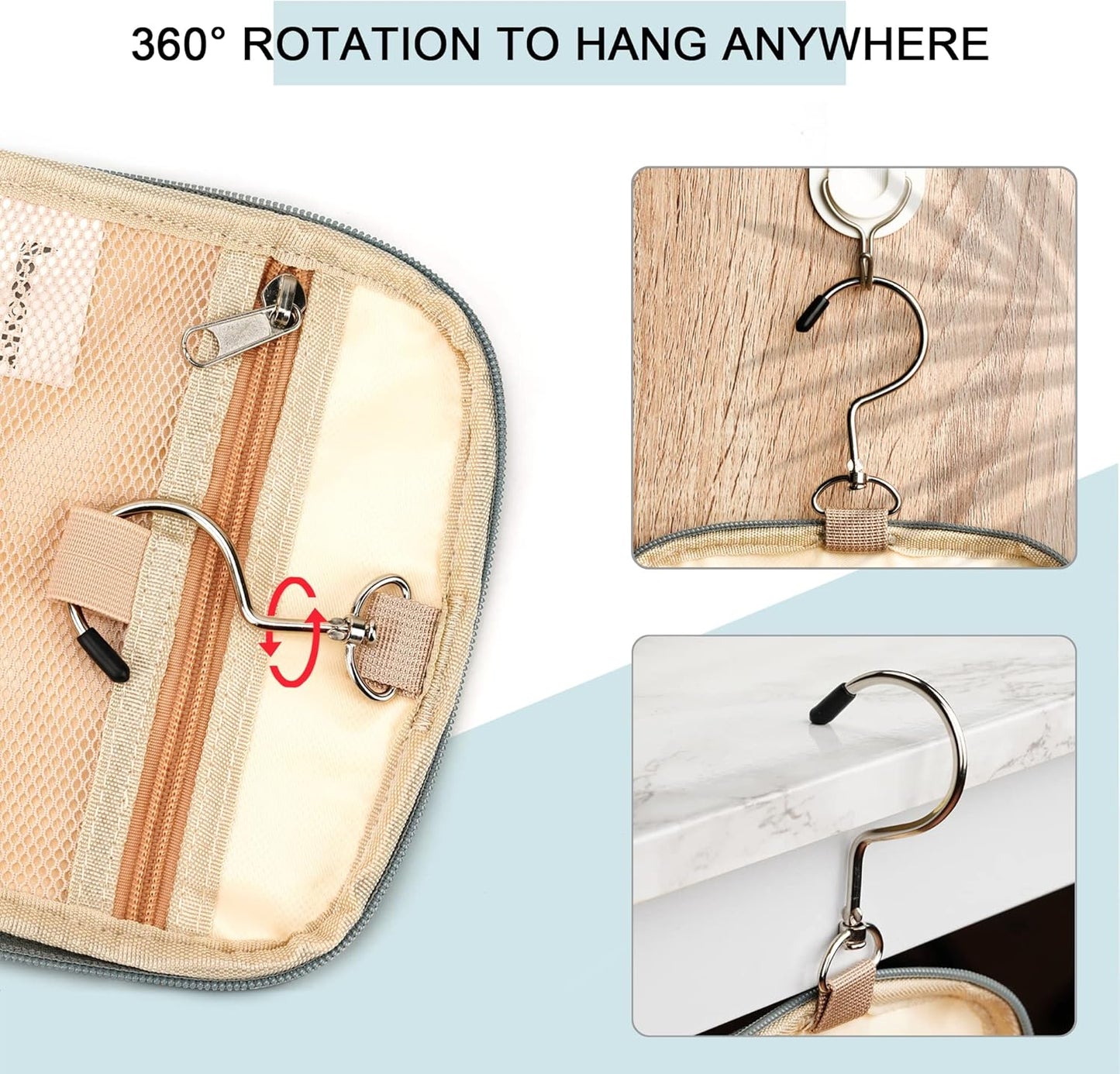 Extra Large Toiletry Bag for Women and Men, 6 Organizer Compartments, Holds Full Size Shampoo, with Hanging Hook Cosmetic Bag, Travel Makeup Bag, Bathroom Water-resistant Toiletries Bag, Blue