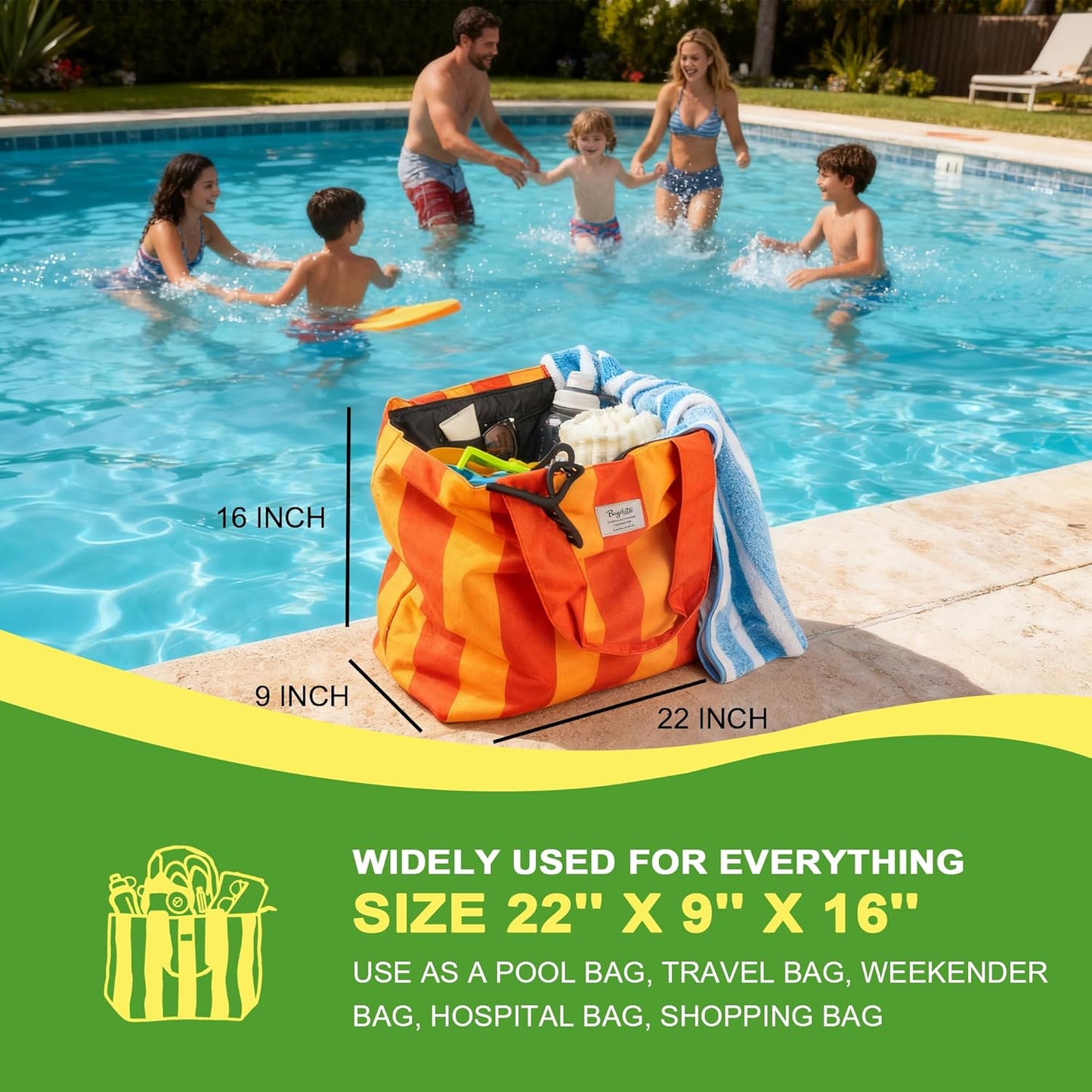 Beach Bags Waterproof Sandproof, XL Large Pool Tote Bag for Women