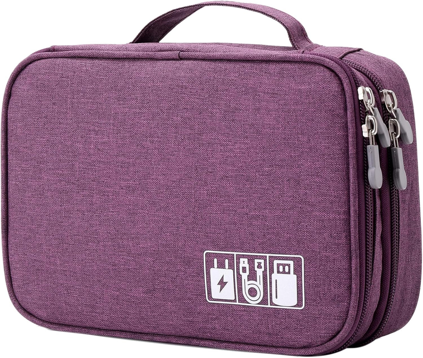 mygreen Electronics Travel Organizer Storage Bag, Double Layer Universal Traveling Gear Accessories Carrying Cover Pouch for iPad Mini Cables Phone Chargers Adapter Flash Hard Drive and More Purple