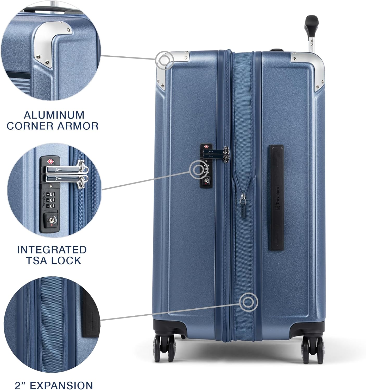 Travelpro Platinum Elite Hardside Expandable Checked Luggage, 8 Wheel Spinner, TSA Lock, Hard Shell Polycarbonate Suitcase, Dark Sky Blue, Checked Medium 25-Inch
