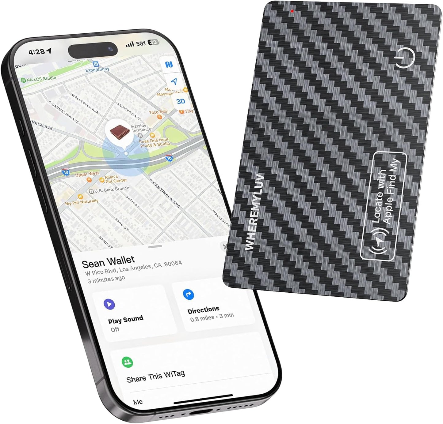 WHEREMYLUV-Item-Finder-for-Wallet, Ultra Thin Bluetooth Tracker Card Compatible with Apple Find My, Rechargeable GPS Locator, IPX8 Waterproof, Slim Smart Card for Men & Women