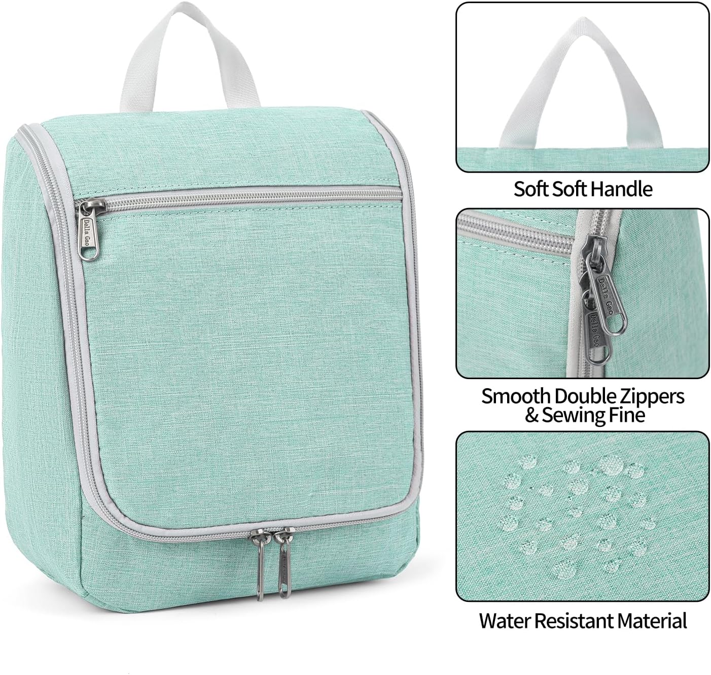 Della Gao Hanging Toiletry Bag for Men and Women, Portable Travel Makeup Bag Cosmetic Bag Toiletries Organizer, Bathroom Bag, Water Resistant Nylon - Green