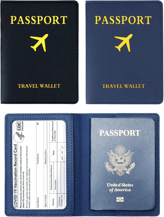 2 Pack Passport covers and Vaccine Card Holder PU Leather Passport Wallet Vaccine Case Protector Slot Travel Passport Wallets for Women & Men (Color 6)