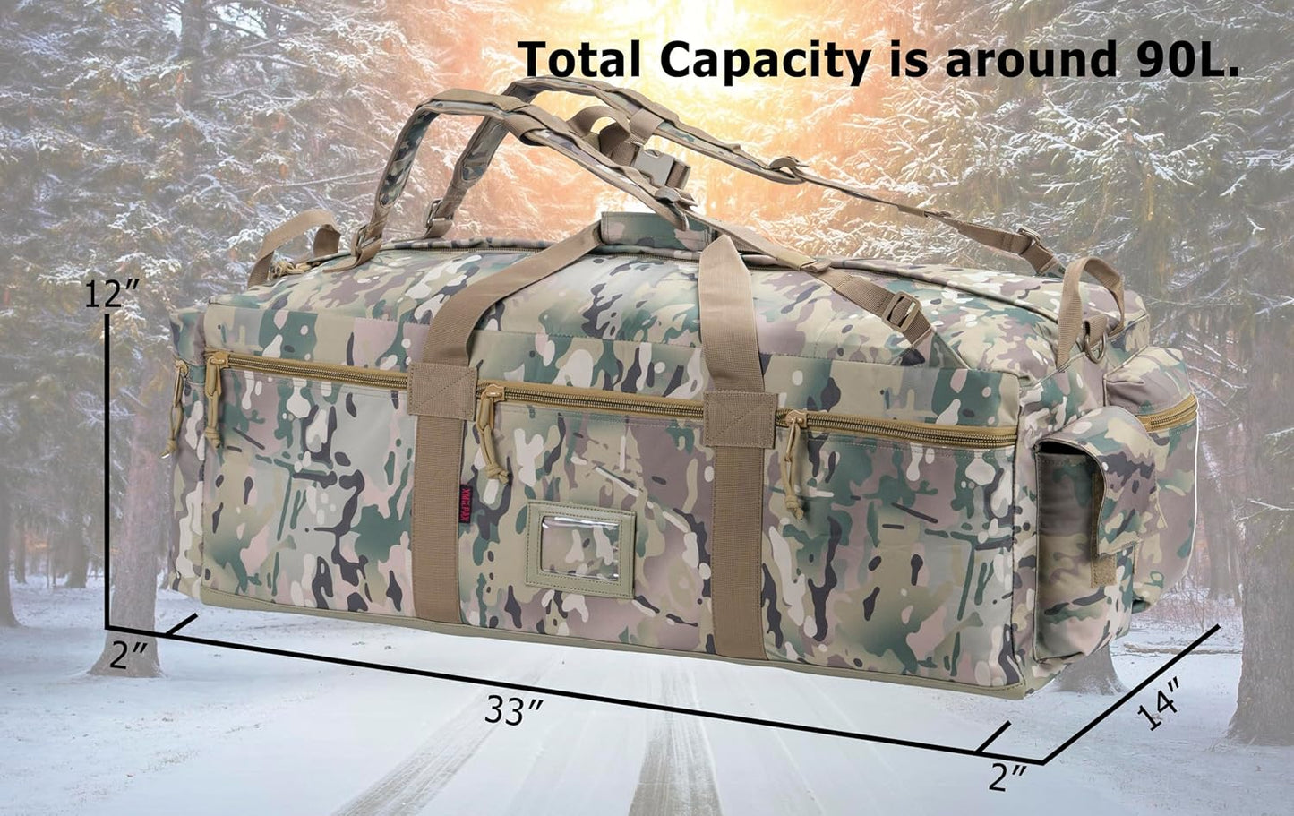 Large Military Duffle Bag Tactical Gear Load Out Bag Deployment Cargo Bag Travel Sports Equipment Duffel Luggage Bag with Backpack Straps 90L