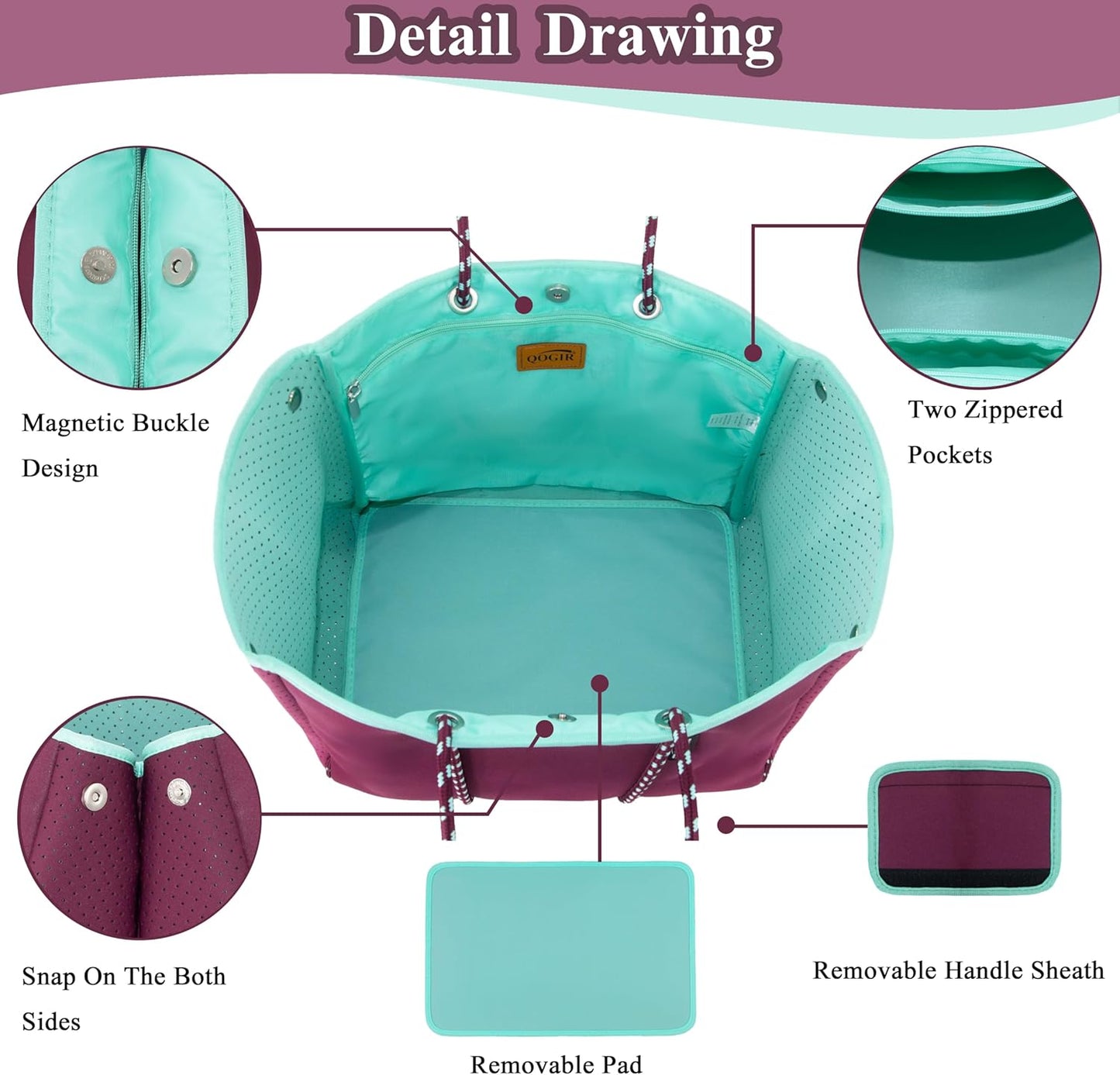 QOGiR Neoprene Multipurpose Beach Bag Tote with Inner Zipper Pocket … … … …