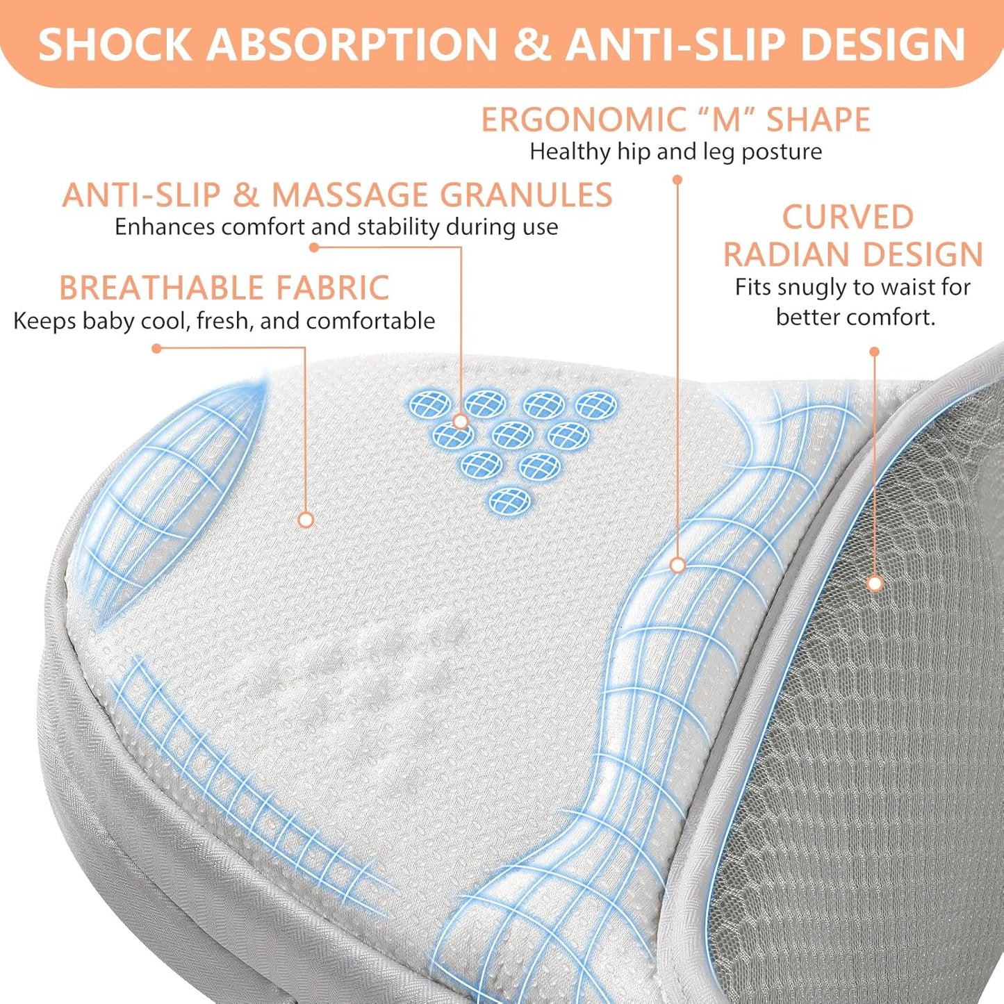 HKAI Baby Hip Carrier, Mom’s Choice Award Winner, Baby Carrier with Adjustable Waistband & Breathable Mesh, Ergonomic Carrier with Non-Slip Hip Seat Surface for Newborns & Toddlers, Light Grey