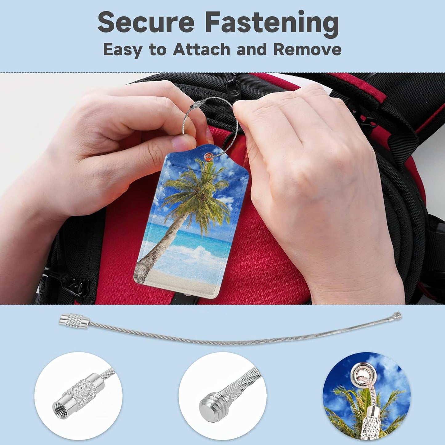 Beach Sea Luggage Tags for Suitcases,2 Pack Coconut Palm Tree Luggage Tag,Leather Stainless Steel Loop Label Tag for Women Men Girls Travel Bag Suitcase