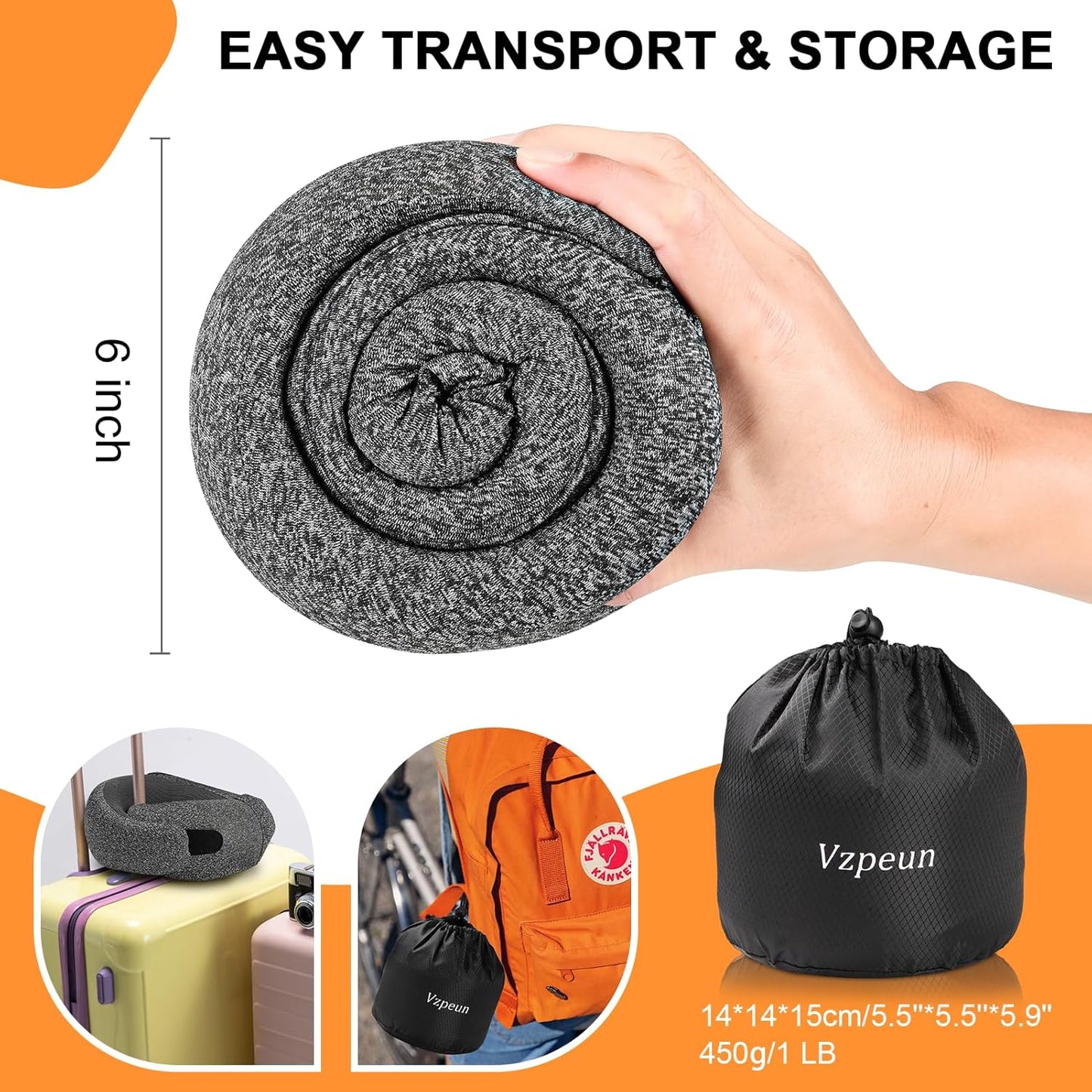 Travel Pillow - Hooded Neck Pillow Airplane Memory Foam Filling for Plane, Office, Cars Sleeping, Road Trip, Long Flights, Portable Plane Accessories, Includes Eye Mask & Earplugs (Dark Gray)