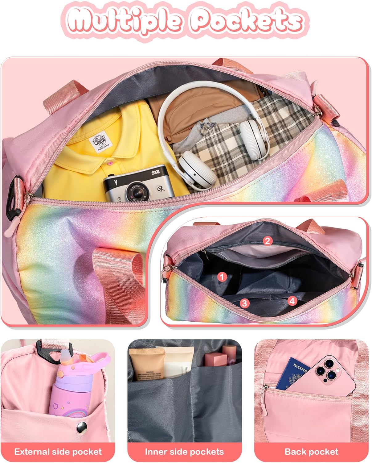 Easter Gifts for Kids-Girl Gym Bag with Shoe Compartment, Kid Personalized Weekender Overnight Bags, Initial Travel Tote with Makeup Pouch, Valentines Day Gift for Girls (Letter R)