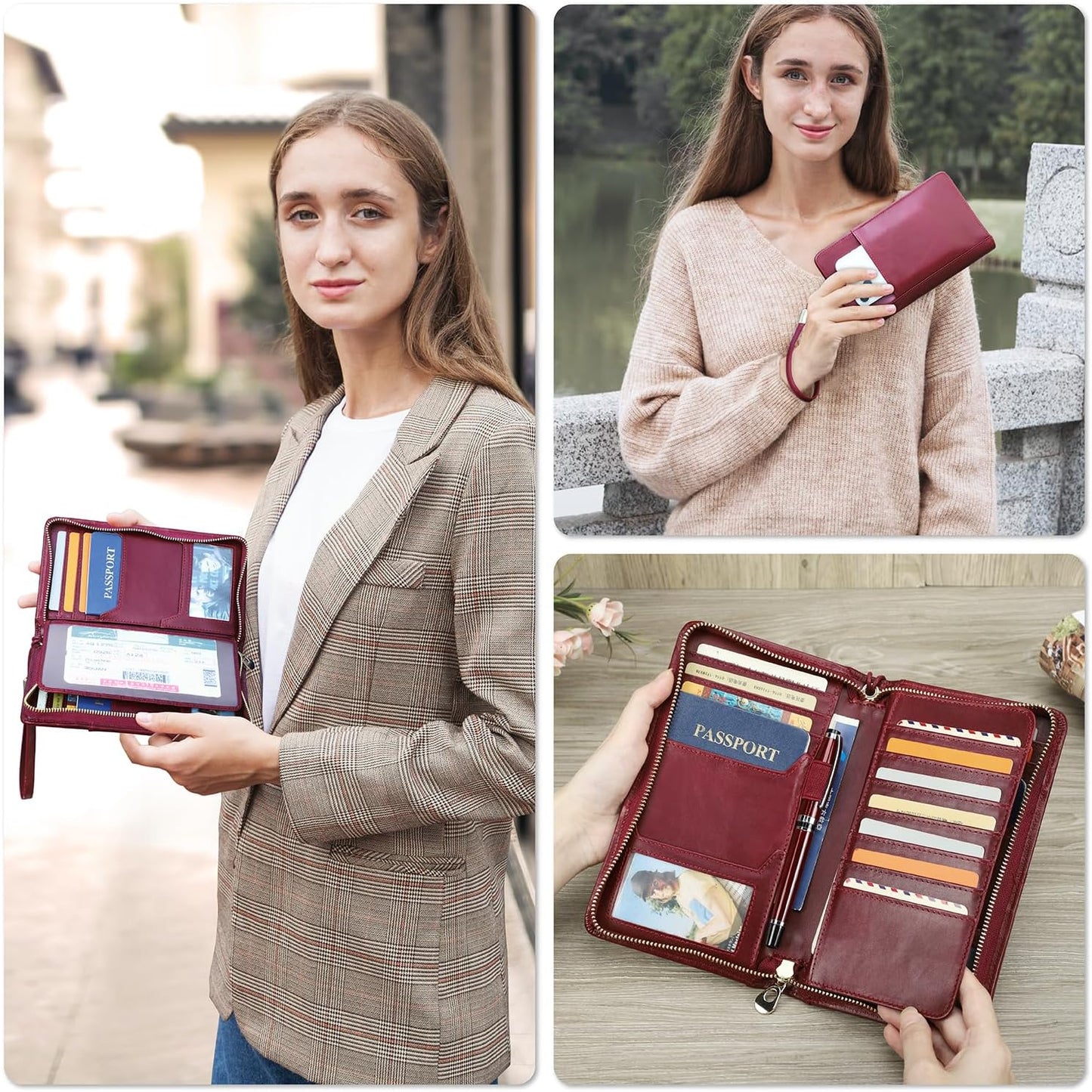 Top Grain Leather Customizable Travel Passport Wallet Holder for Man & Woman, Handmade for 4 Passports & Multi Cards, RFID Blocking Large Capacity for Cards/Passports/Tickets