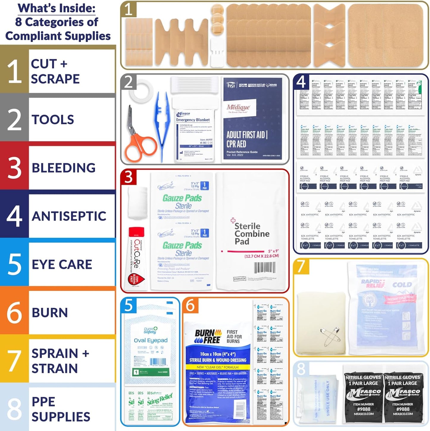 MFASCO Vehicle First Aid Kit - DOT/ANSI/OSHA Compliant - Metal - Portable & Mountable - Waterproof - First Aid Kits for Businesses, Construction, Commercial Vehicles, Workplaces - 115 Pcs