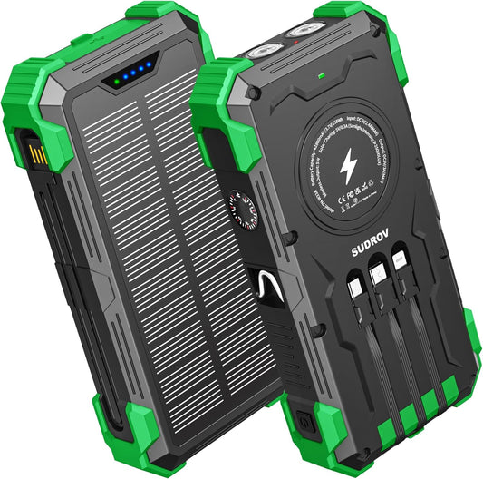 Solar Charger Power Bank, 42800mAh Wireless Portable Charger with USB-C in/Output, QC3.0 Fast Charging 15W 4 Ports Outdoor Battery Pack Built-in Dual Led Flashlights for iPhone Samsung etc