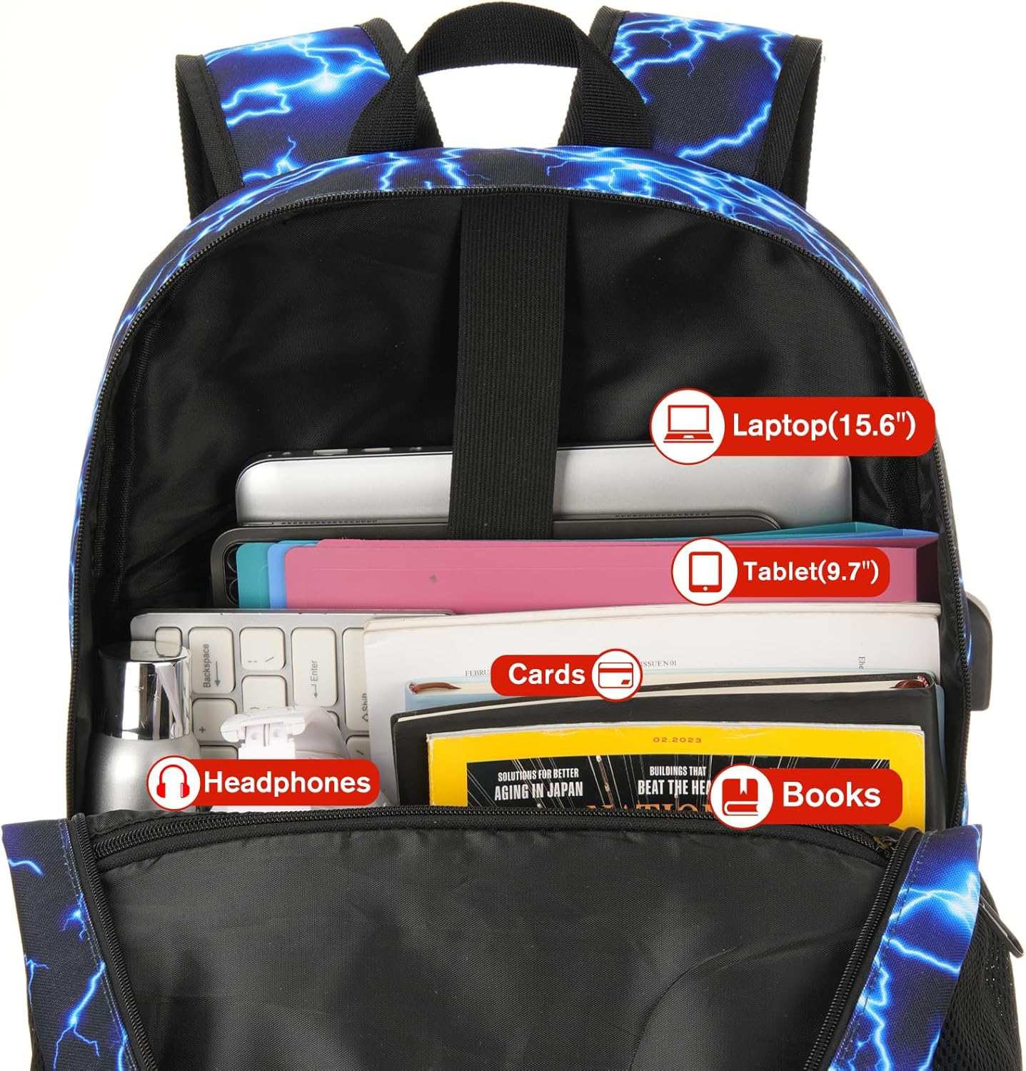 17.3 Inch School Backpack,Lightweight Bookbag Men and Teen Boy Back Pack with USB Charging Port for High School College