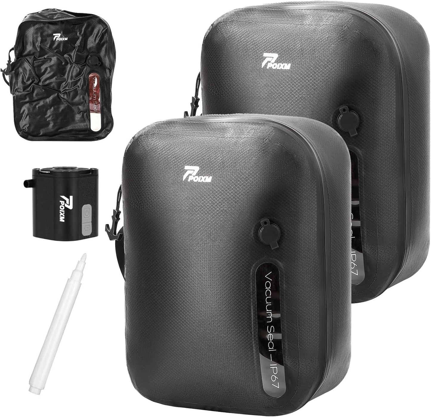 Vacuum Bags for Travel with Wireless Pump, 180° Open Zipper, IP67 Waterproof, Reusable Space Saver Compression Bags for Backpack, Suitcase, Home Storage(2 Pack + Pump)